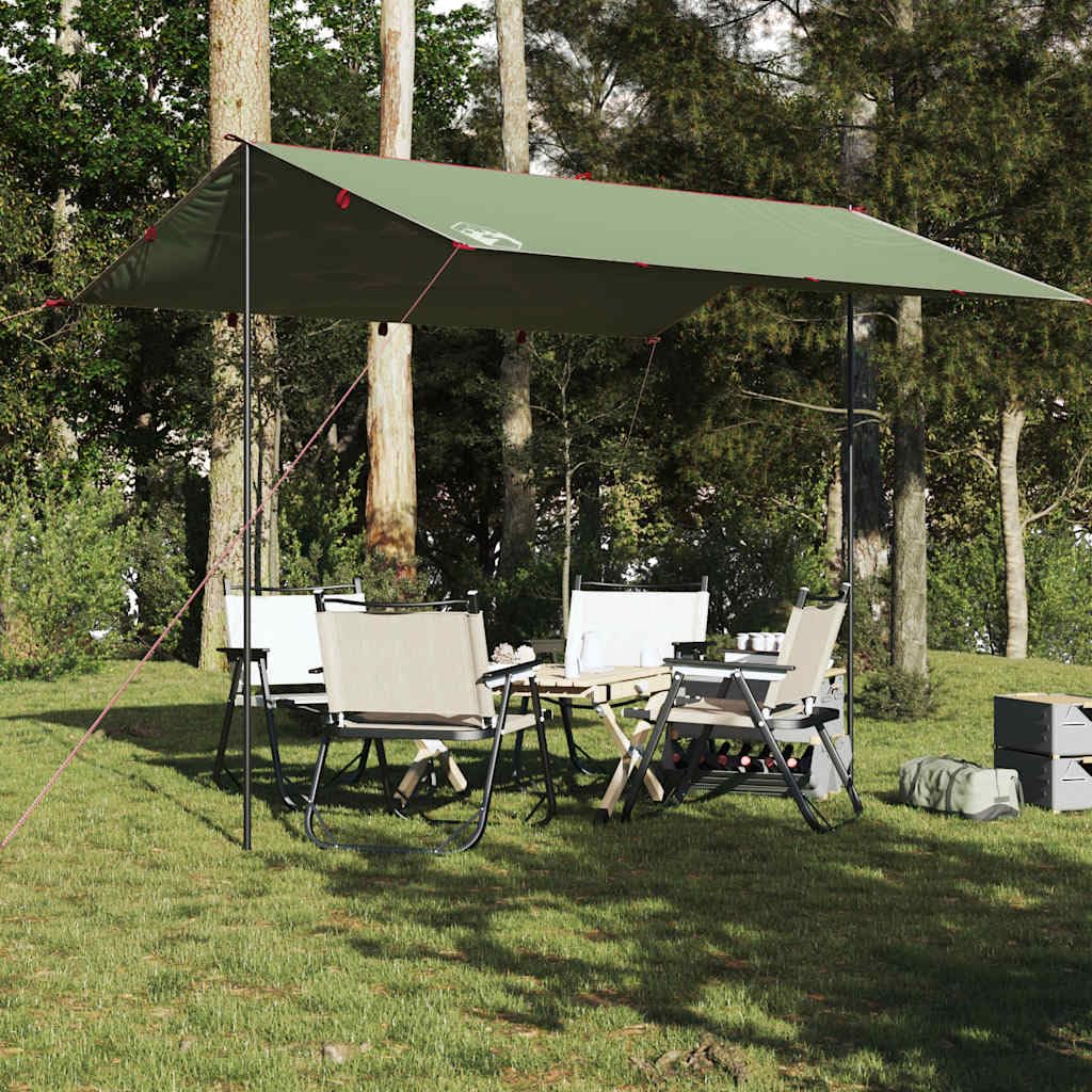 Telone da campeggio verde 360 x 294 cm impermeabile, telo per tenda protezione solare per esterni, campeggio, escursionismo, amaca 94658