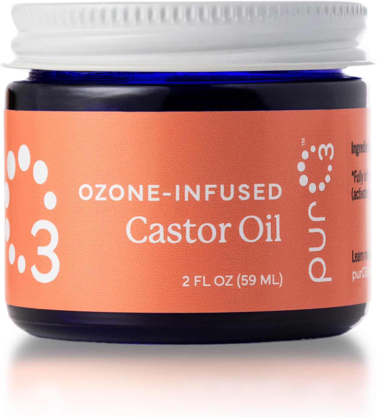 PurO3 Ozonated Castor Oil โ Pure, Natural, Organic Skincare for Face & Body โ Oxygenated Healing Lotion, Moisturizer & Beauty Cream in a Glass Jar โ O3 Therapy Salve, 2 oz