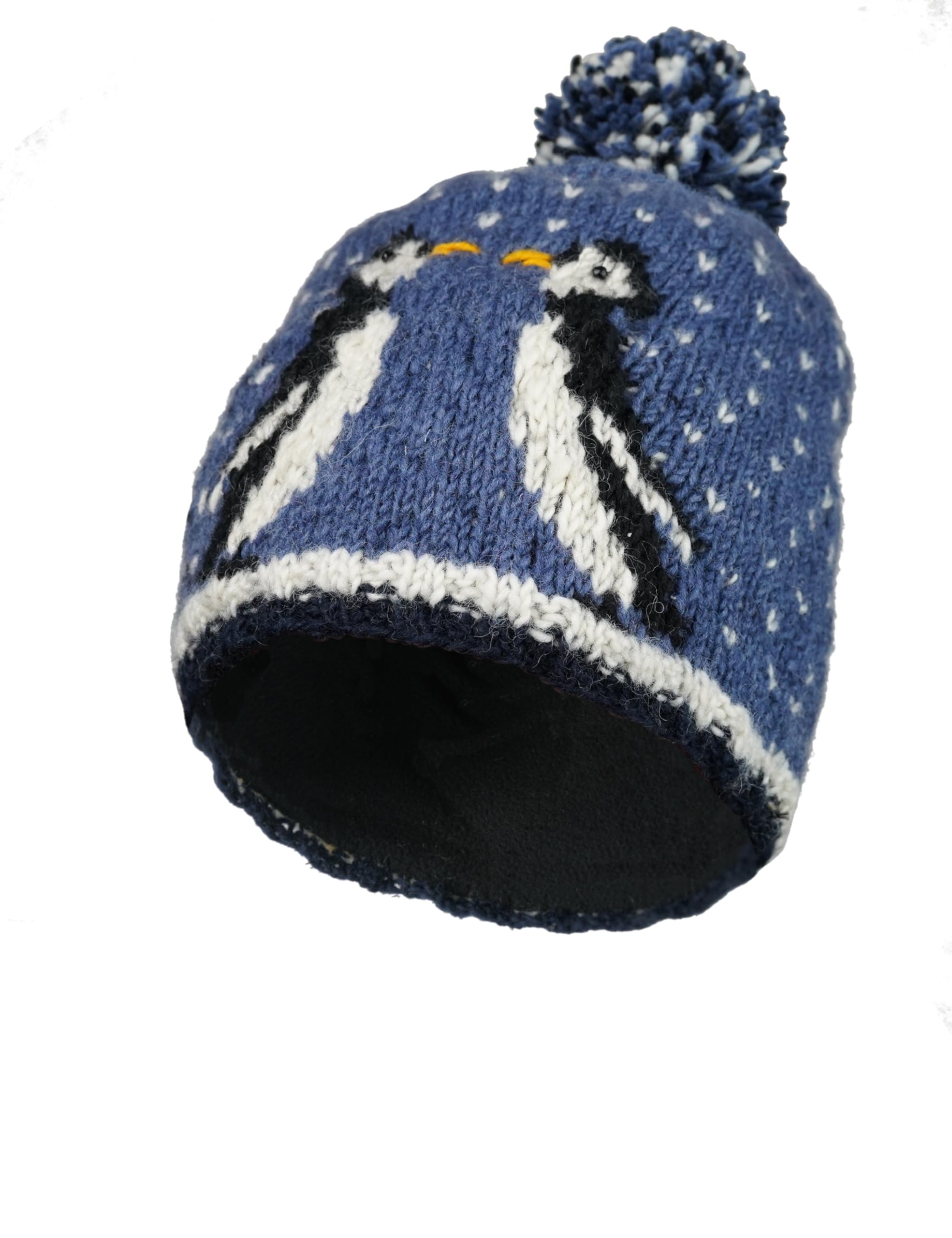 Pachamama Women's Multicolored Wool Bobble Beanie Hat Handknitted Penguin Design Multicoloured One Size Handmade Extra Warm Fair Trade