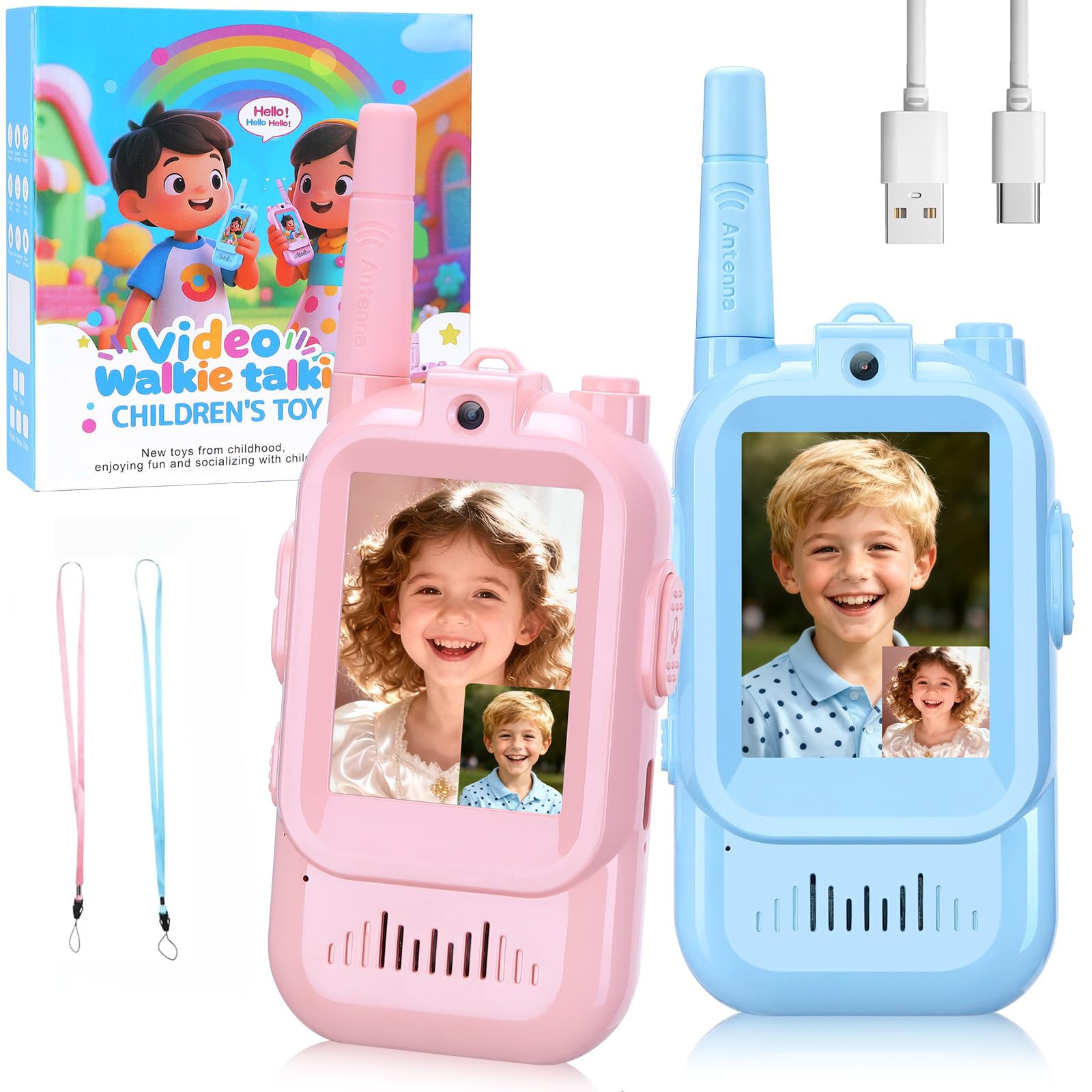 JOYVOVO Video Walkie Talkies for Kids, 2 Pack Long Range Rechargeable Walkie Talkie with Camera, Screen & Voice Changer, Birthday for Boys Girls Age 3-12, Outdoor Indoor Camping Toys