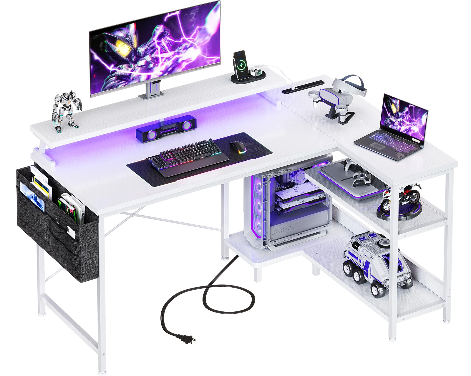 Amazon | AODK ゲーミングデスク コンセント付き パソコンデスク RGB