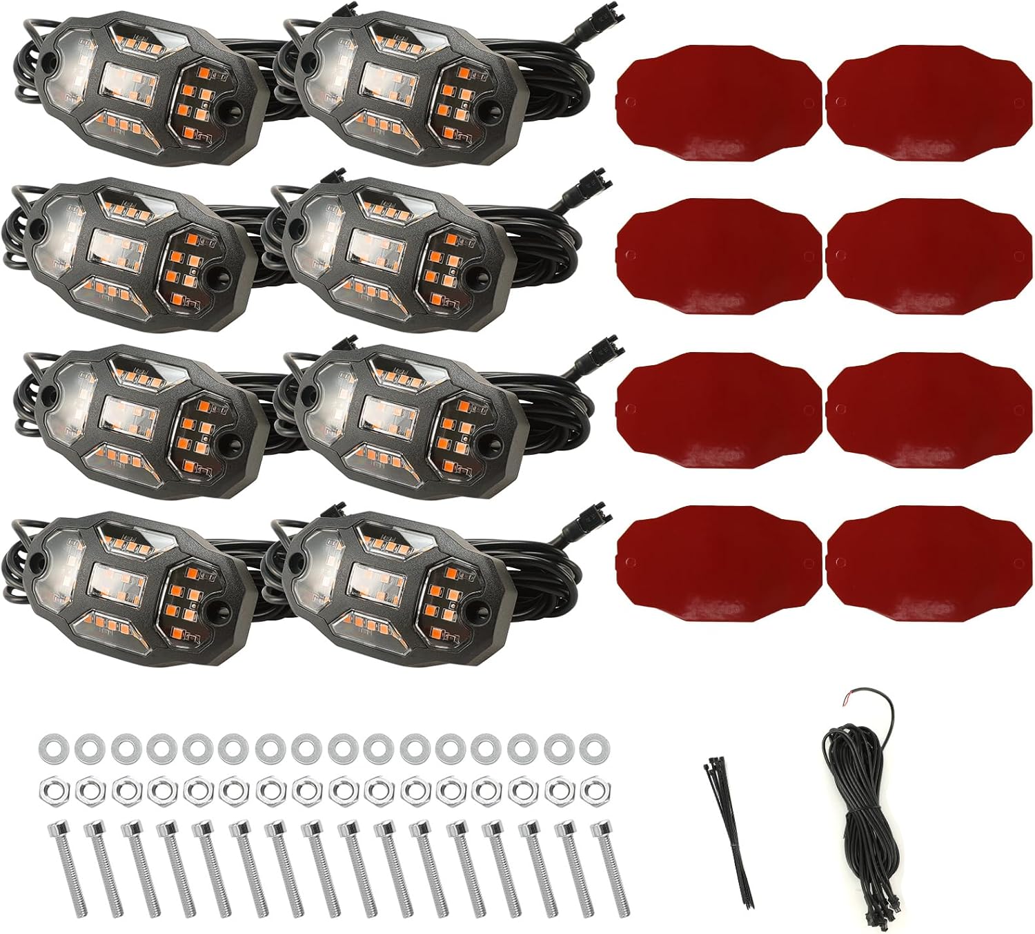 Winunite 8 Pods Amber Rock Lights Wide Angle Underglow Lights with Extension Wires, IP67 Waterproof Fender Lights for Trailer Off Road Truck ATV UTV SUV Motorcycle