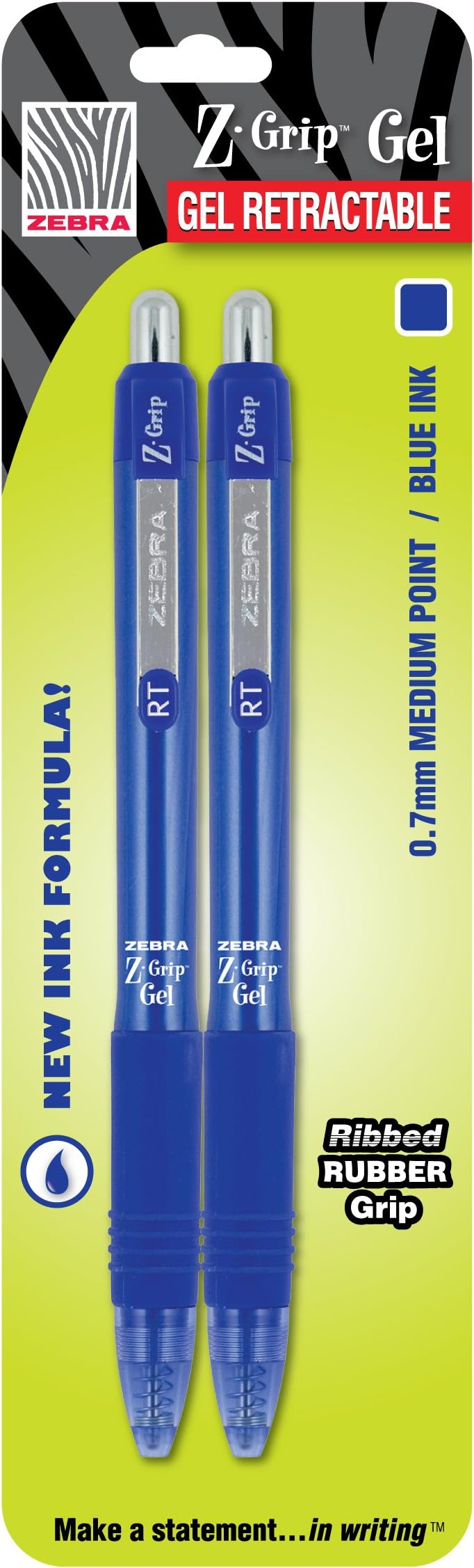 Zebra Z-Grip MAX Gel Retractable Pen, 0.7mm, Blue, 2 Pack (42422)