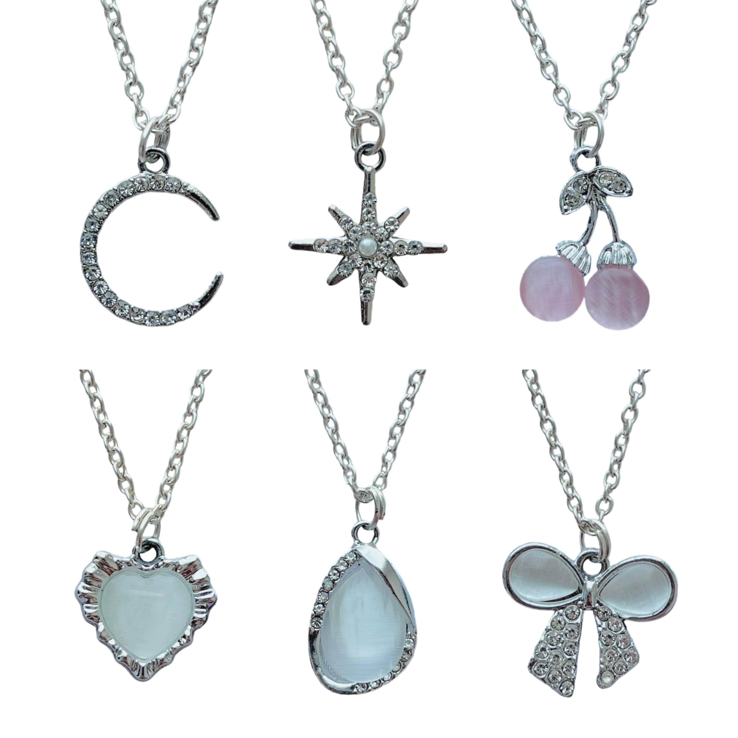 jewelsbysirani Pack Of 6 Trendy Viral Silver American Diamond Charm Pendant for Women and Girls | Stylish, Elegant, and Versatile | Accessories| Gift-picture-10