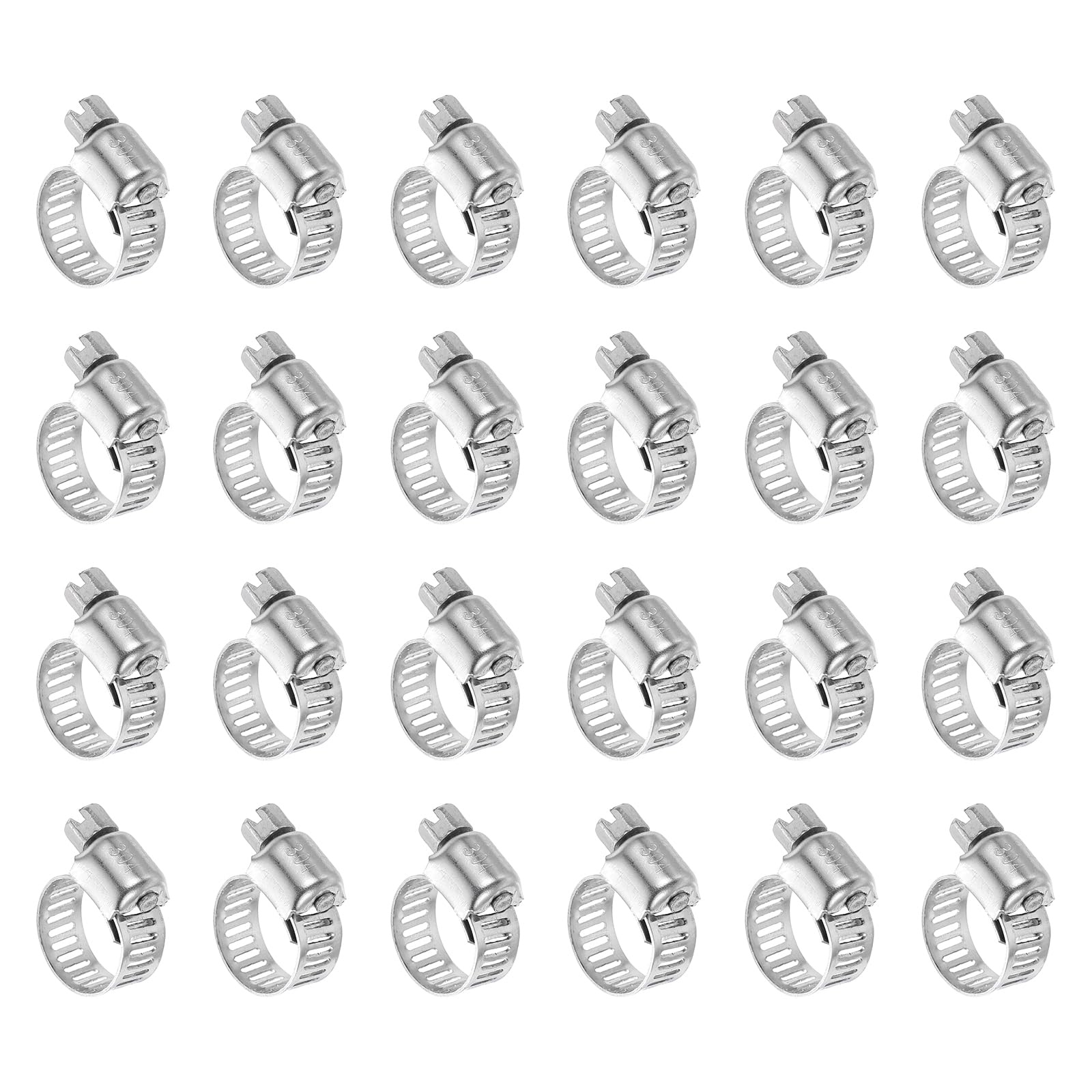 sourcing map 25 Pcs Hose Clamp 1/4"-15/32" (6-12mm) 304 Stainless Steel Adjustable Worm Gear Hose Clamp Assortment Kit for Fuel Line Pipe Plumbing Automotive Tube Mechanical