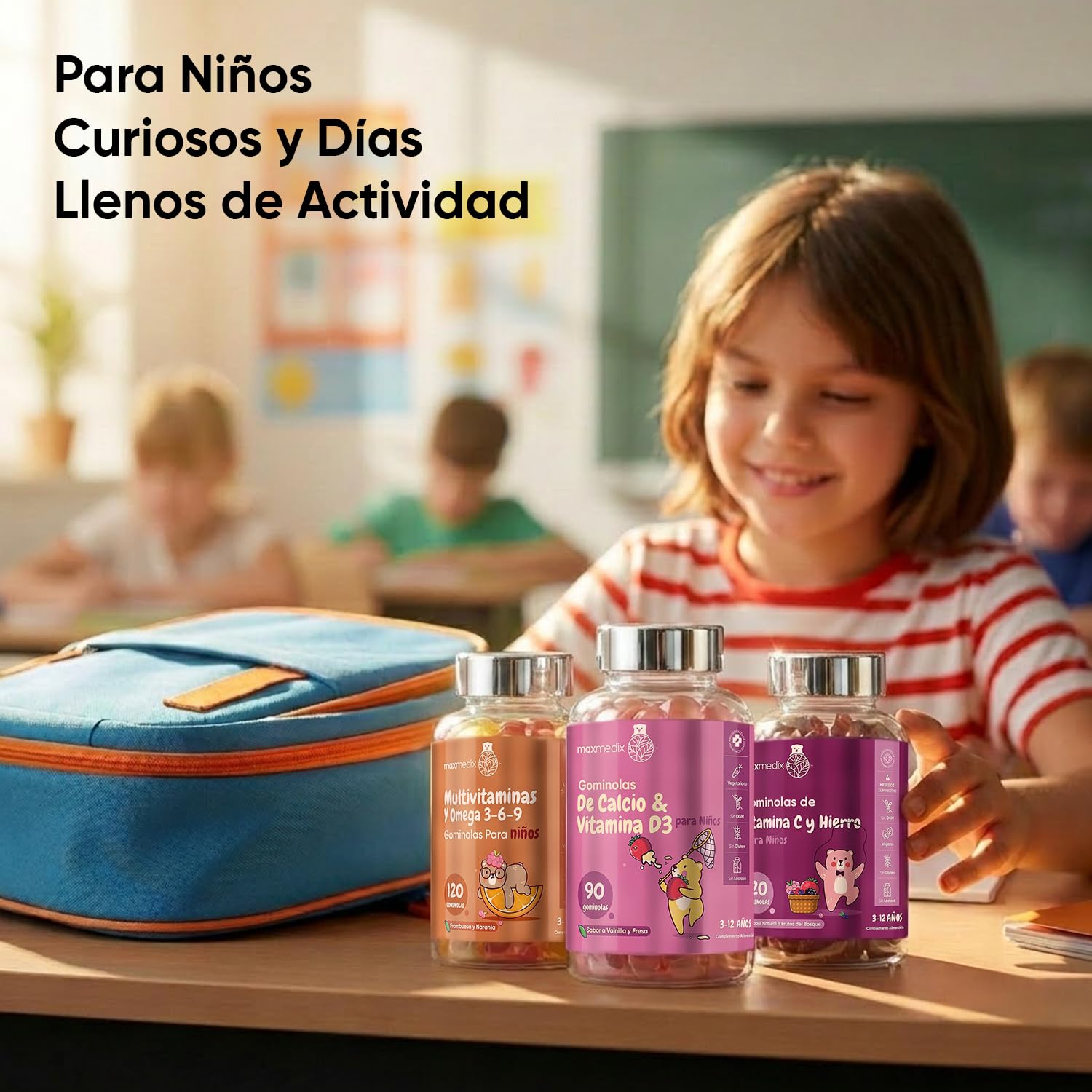Con Omega 3-6-9, Hierro con Vitamina C y Calcio con Vitamina D3 - Pack de Gominolas Masticables - Sin Gluten ni OGM