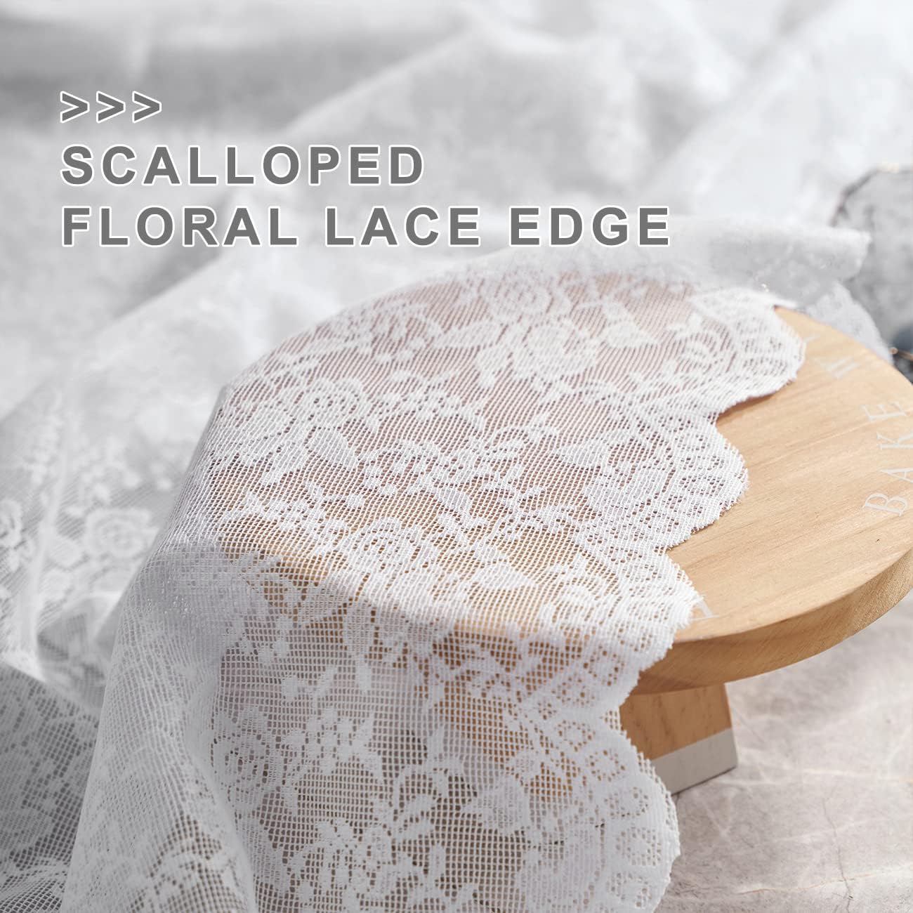 FINECITY White Lace Curtains 108 Inch Length - Vintage Rose Floral Lace Curtains for Living Room, Light Filtering and Privacy White Sheer Curtains 2 Panels, 52 x 108 Inch, White