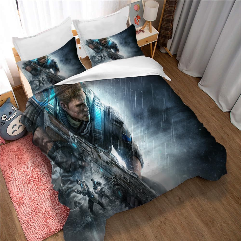 100% Pure Cotton Gears of War Duvet Cover Set with Hidden Closure, 3 Pieces Soft Home Accessories Bedding with 1 Cover and 2 Pillowcases (200x200cm(Double),GOW 06)