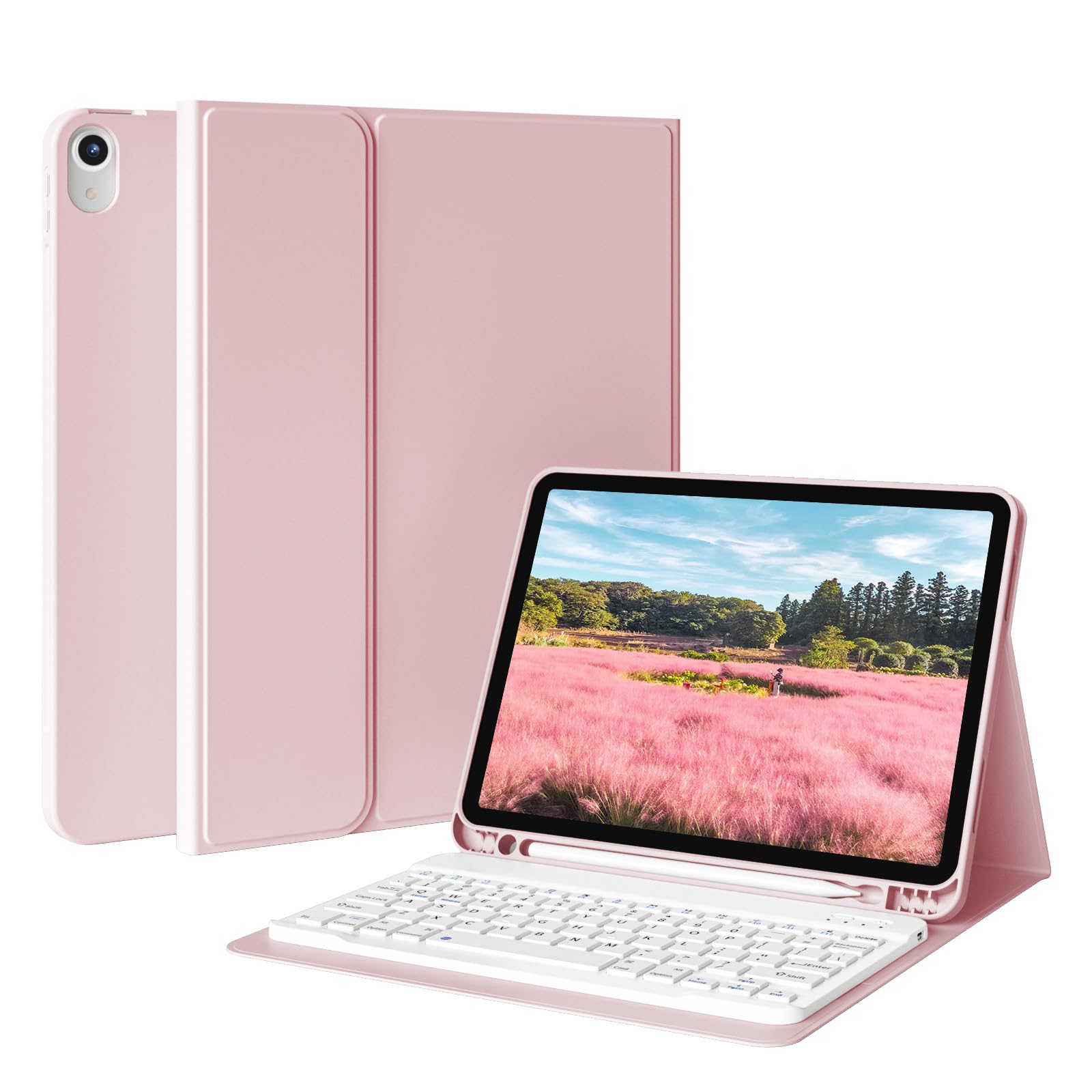 GKABXY Funda con teclado para iPad A16 de 11ª generación 2025 (11 pulgadas), iPad de 10ª generación 2022 (10.9 pulgadas), teclado Bluetooth inalámbrico desmontable magnéticamente, funda protectora