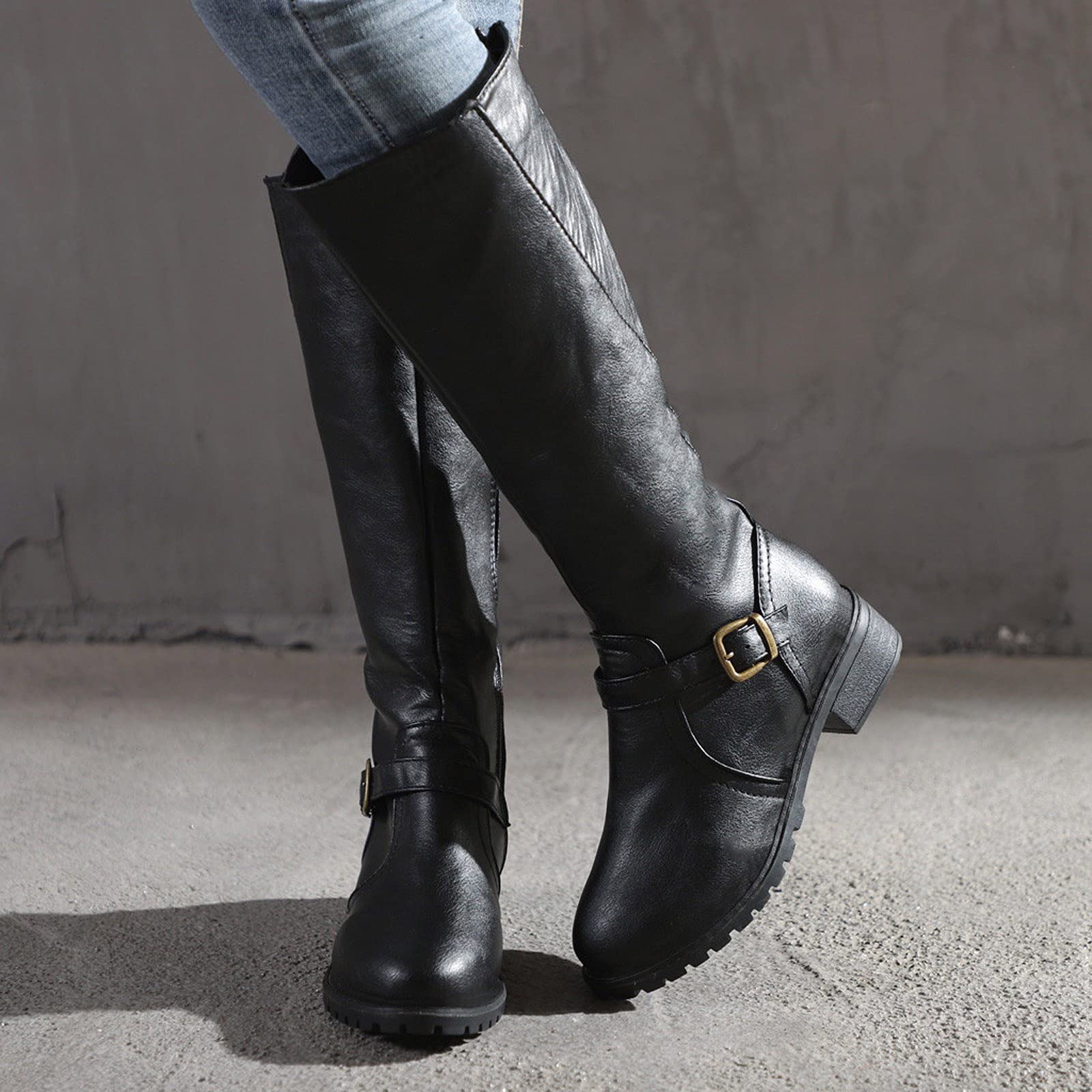 Botas de Mujer Bota Cana Alta con Tacon Ancho, Altura Media Cierre Cremallera Acabado en Antelina Look Casual o Fiesta zapatos