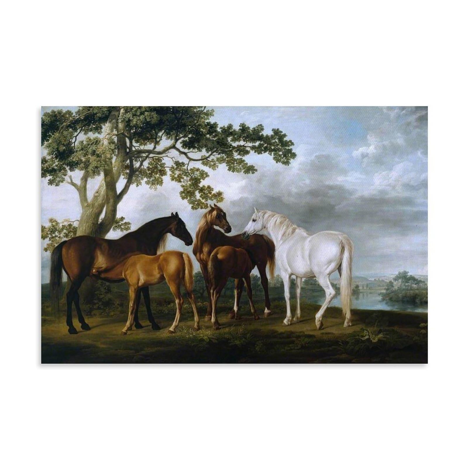 YiQuSoft George Stubbs Mares And Foals in A Landscape on A Dapple Grey Horse Wall Art Aesthetic Canvas Painting Picture Living Room Decor Home Unframe-style 12x18inch(30x45cm)