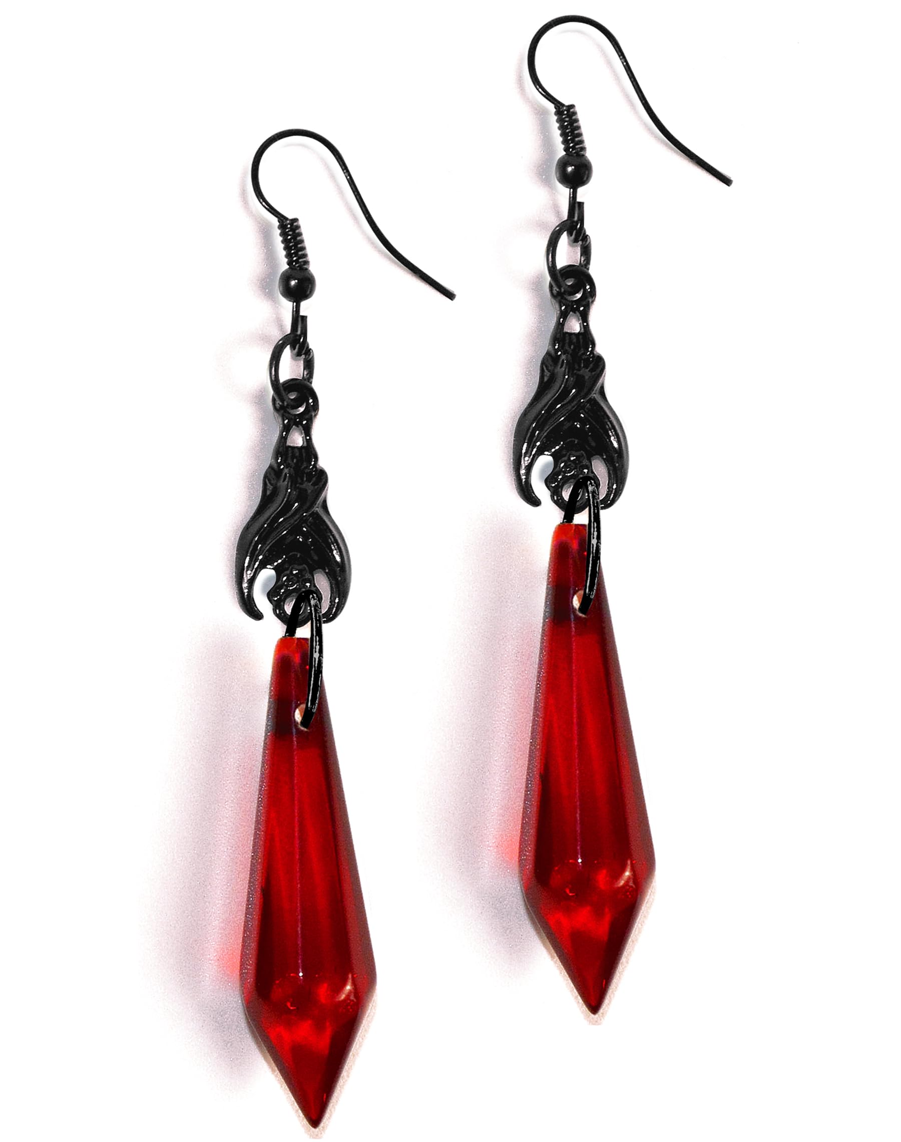 Parma77 Gothic Vampire Earrings, Dark Bat Dangle Earrings Vampire Jewelry, Black and Red Gothic Earrings Crystal Gems, Goth Earrings Vampire Accessories Jewelry Halloween Goth Jewelry Gift for Women