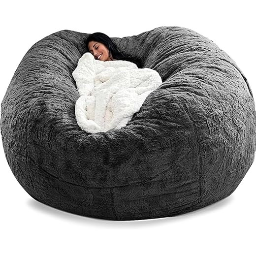 Bean Bag Chairs, 5ft Giant Bean Bag Cover, Soft Micro-Fiber Bean Bag Chairs for Adults (It was only a Cover, not a Full Bean Bag, No Filler) Big Bean Bag(Dark Grey) 5FT