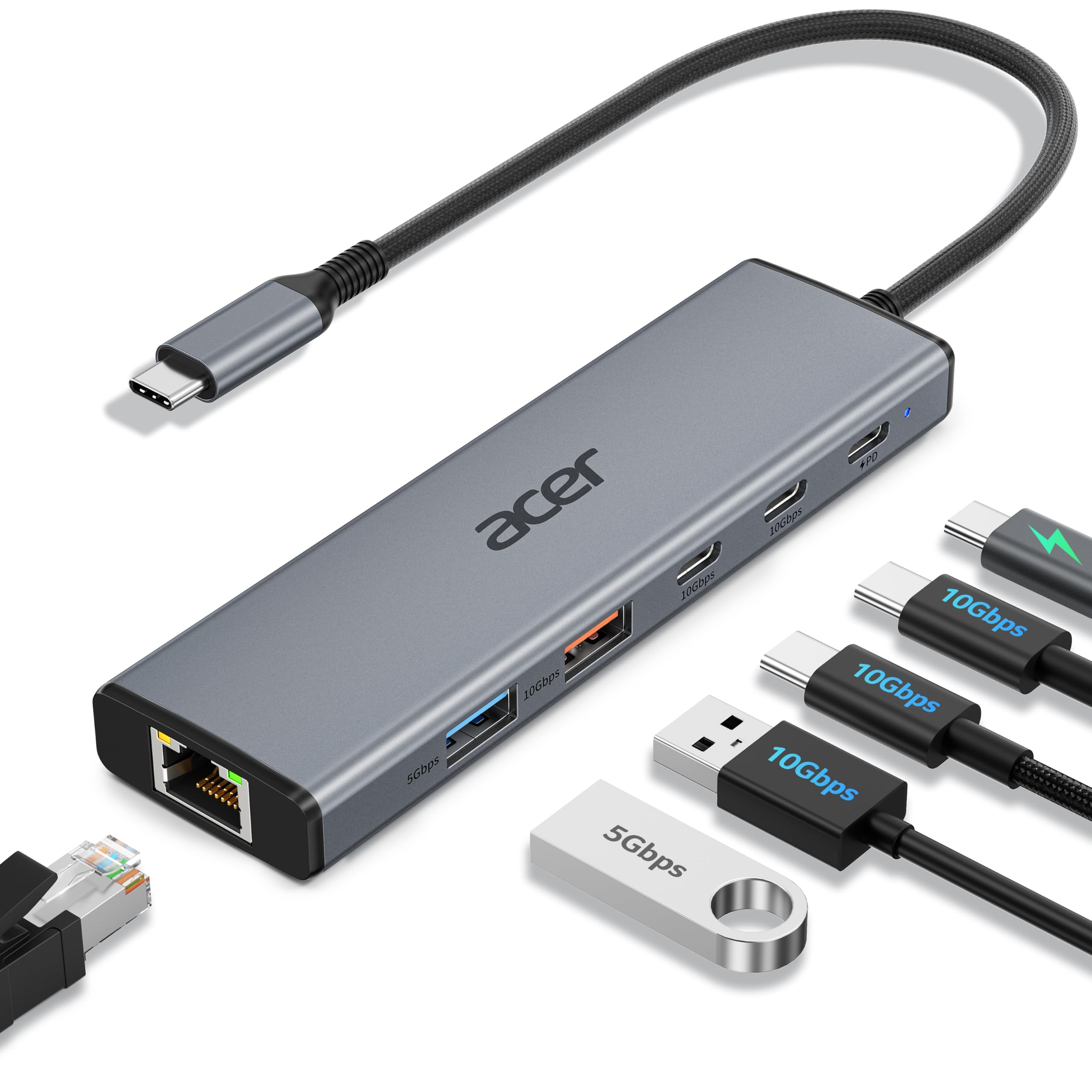 USB C Hub 10Gbps, 6-in-1 USB C to Ethernet Adapter for Laptop/PC | USB C Multiport Adapte…