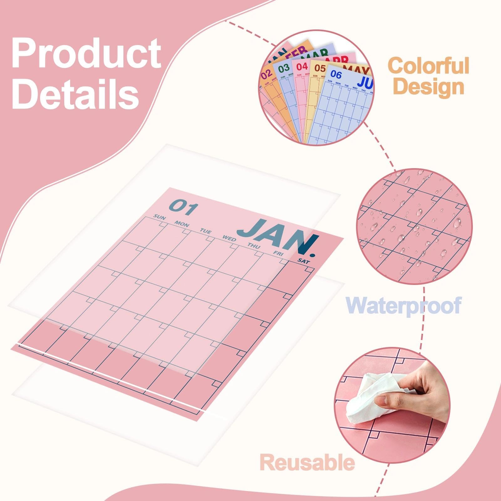 Großer Wandkalender 2025, 18 Monate, vertikaler Wandplaner, bunter wiederverwendbarer Kalender für die Wand mit 18 bunten Designs, großer Platz für Büro, Zuhause, Schule, Organisation, 30,5 x 40,6 cm