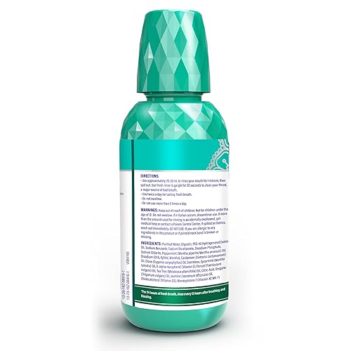 Miniatura 9 de GuruNanda Enjuague bucal Fresh Breath, aceptado por la ADA, sin alcohol ni fluoruro, clorito de sodio, aceites esenciales y vitaminas, 12 horas de