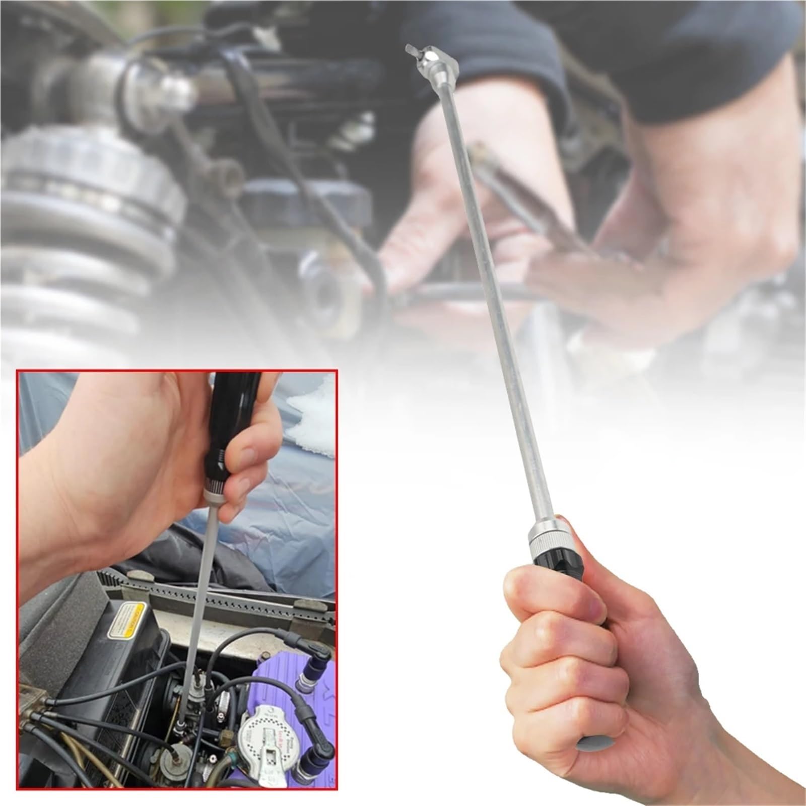 Kit de carburador Filtro de Gasolina Herramienta Manual para Ajustar el Tornillo piloto del carburador Motocicleta 18,9 Pulgadas con Ajuste Cabezal en ángulo de 90 Grados para ATV UTV