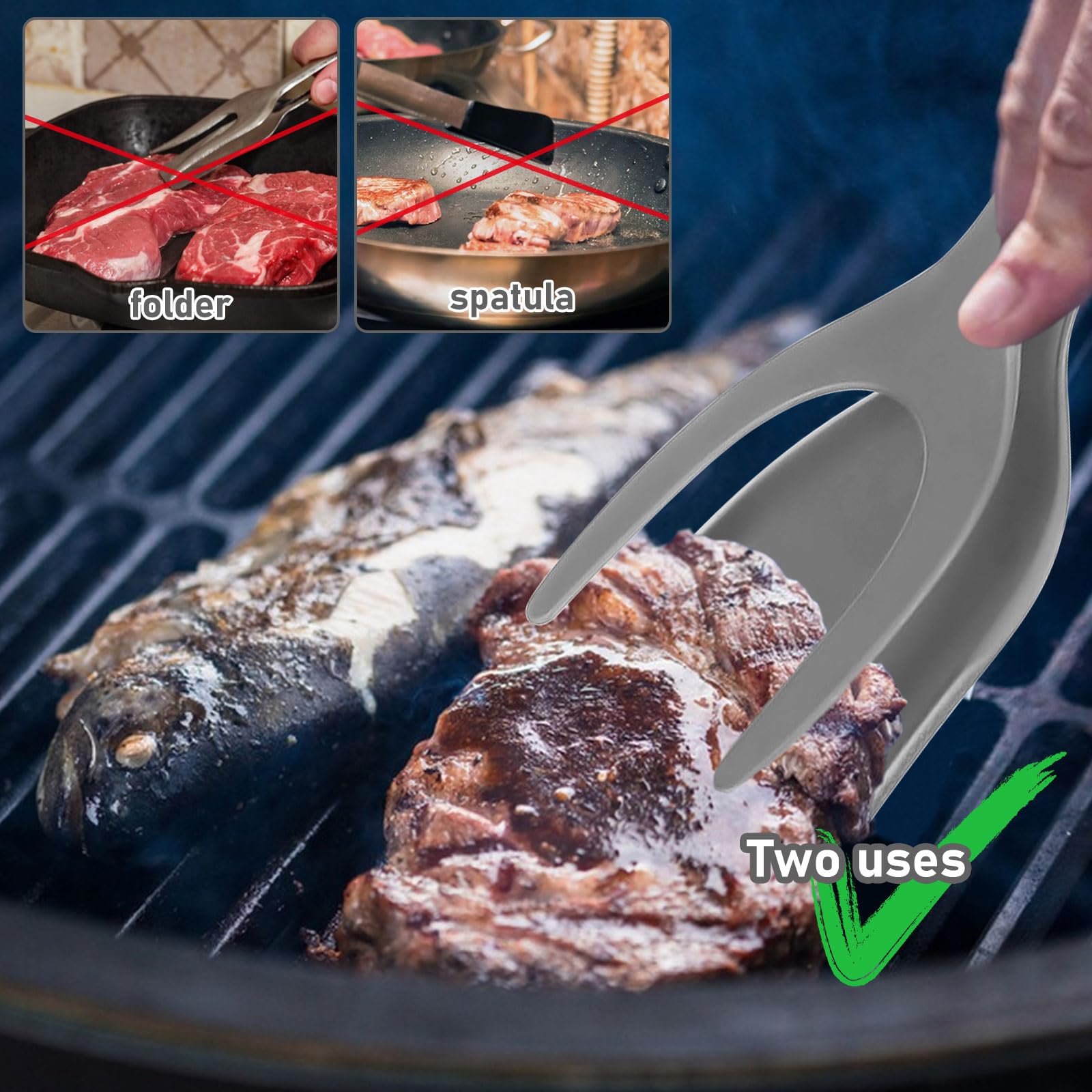 Spatola 2 In 1 Con Pinza Per Uova Fritte - In Nylon, Resiste Al Calore, Manico Comodo, Rosso - 3