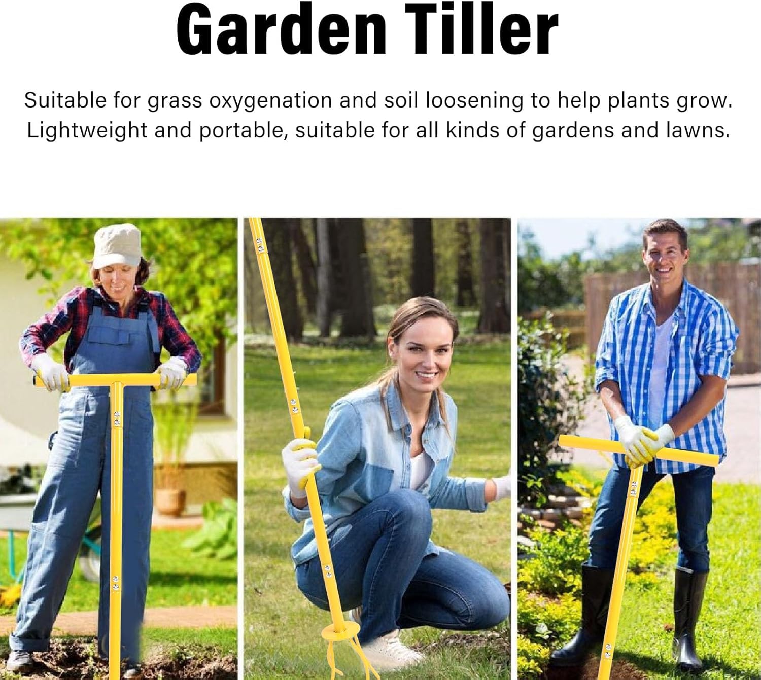 Twist Tiller Garden Claw Narzędzie ręczne Hand Hand Cultywator długi uchwyt ze stali nierdzewnej żółty