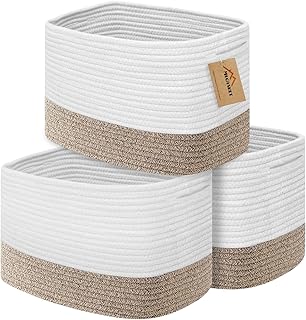 3-Pack Storage Baskets for Shelves, 14.9" x 9.4" x 8.6" Cotton Rope Woven Baskets for Storage, Wicker Baskets for Organizing, Kids Dog Toy Baskets, Decorative Baby Nursery Storage Cube Bins