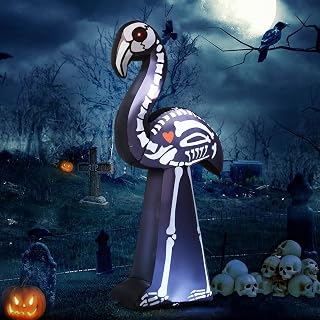 GOOSH 5.5 FT Halloween Inflatables Flamingo Outdoor Decorations Blow Up Yard Scary Skeleton Flamingo Built-in LED Lights for Indoor Party Garden Lawn Decor