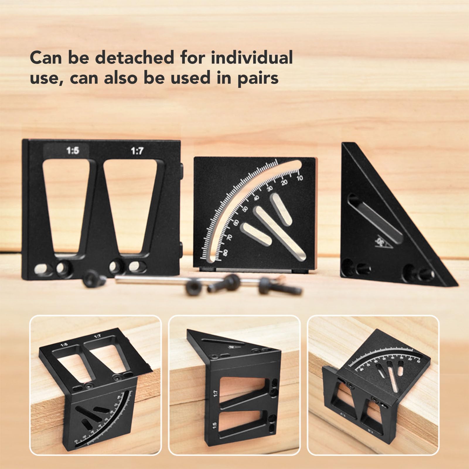 Cuadrado profesional para carpintería 3D: herramienta de medición de múltiples ángulos de aleación de aluminio, ideal para carpinteros y entusiastas del bricolaje, regla y