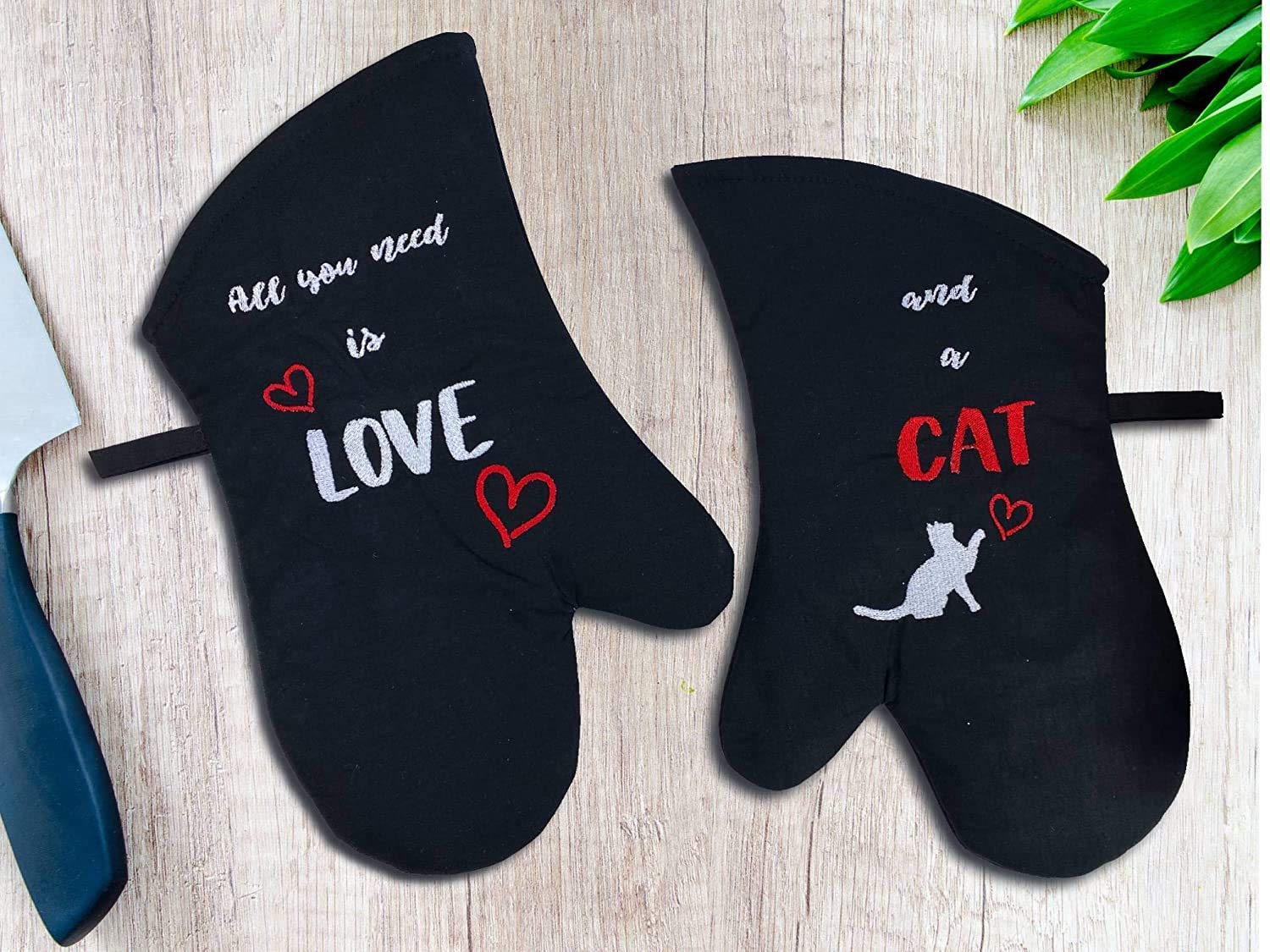 Pet-Jos Ofenhandschuhe Paar - Hitzebeständige Baumwoll Handschuhe Mit Katzen Motiv