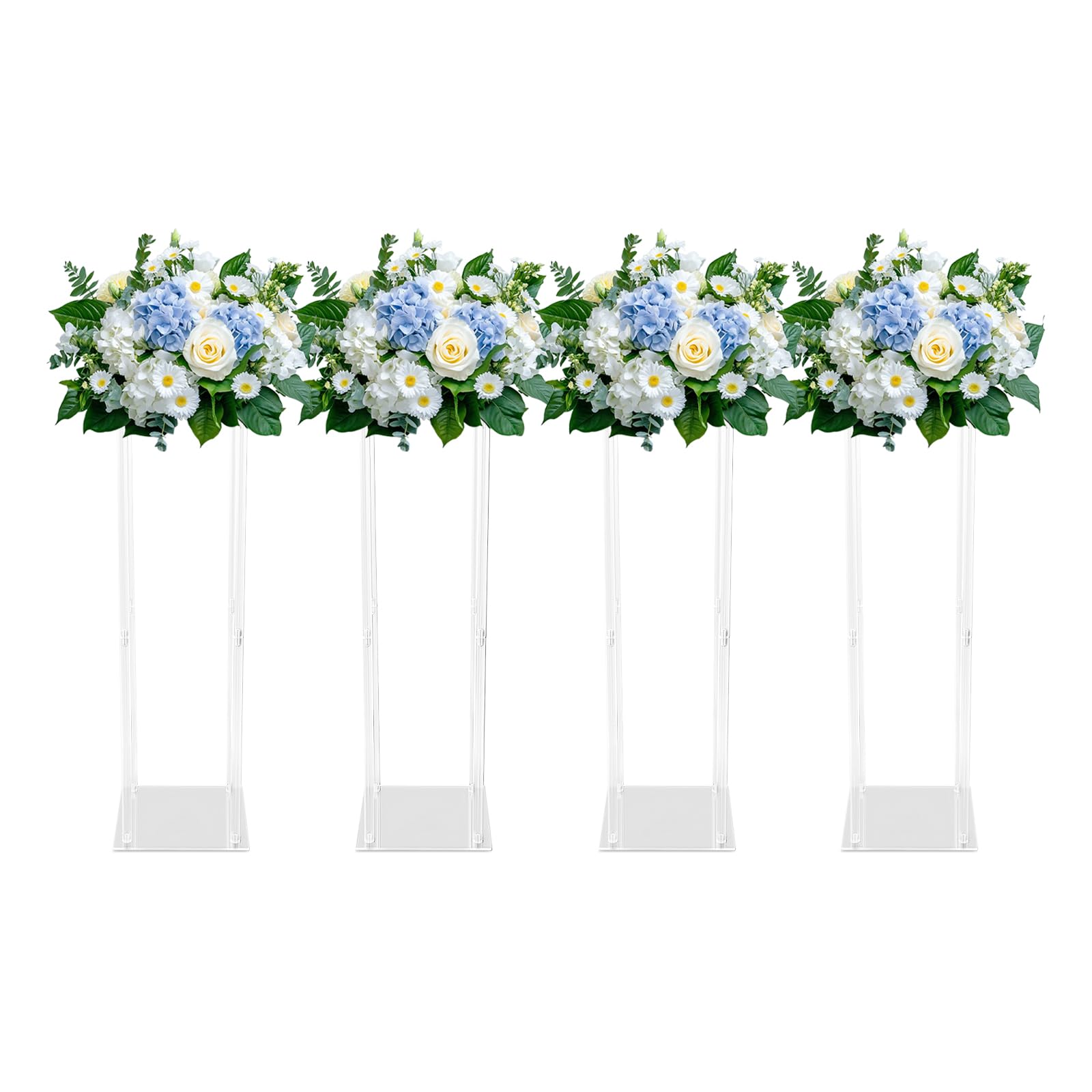 Vaso per fiori, 4 pezzi, in acrilico, per feste, matrimoni, 25 x 25 x 80 cm, trasparente, centrale, supporto per lavagna, moderno, colonna di fiori (rettangolare)
