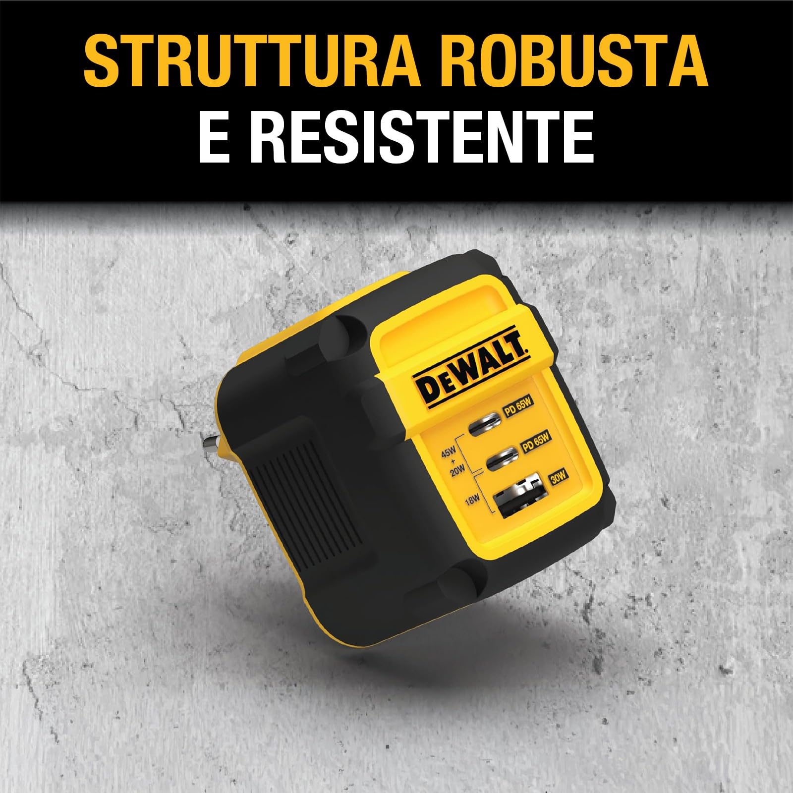 DEWALT Heavy Duty 3 porte Dual USB C blocco di ricarica, spina EU USB C, alimentatore di rete GaN (65 W) PPS veloce e compatto pieghevole per MacBook Pro/Air, iPad Pro, Galaxy S23, Dell XPS 13, Note