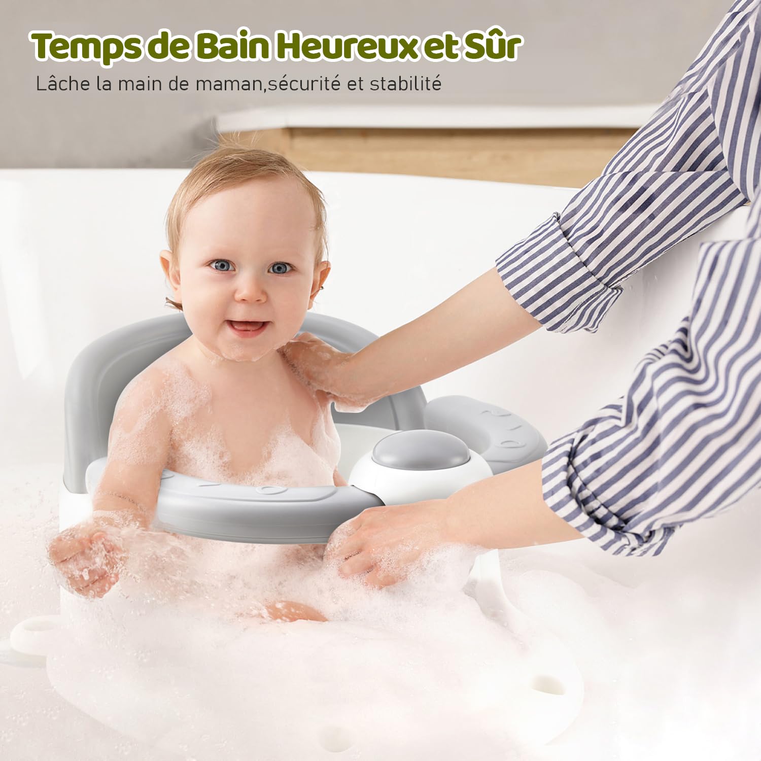 Siège de Bain pour Bébé - Chaise de Bain pour Bébé 6-12 - 24 mois - Antidérapant et 4 Grandes Ventouses - Les Indispensables du Baby Shower - Comprend 3 jouets