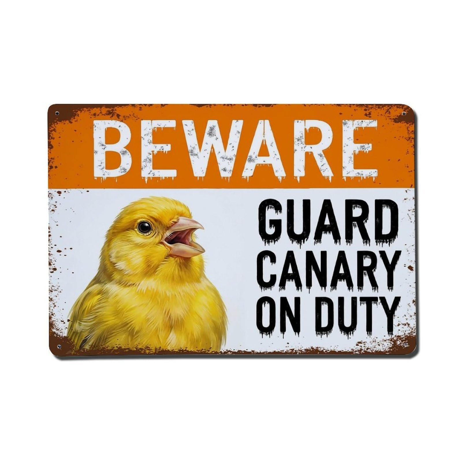 Vintage Funny Canary Guard Beware of Bird Walkway Metal Tin Sign Plaque Wall Decor for Cafe, Club Bar, Office, Garden Metal Poster 8x12Inch