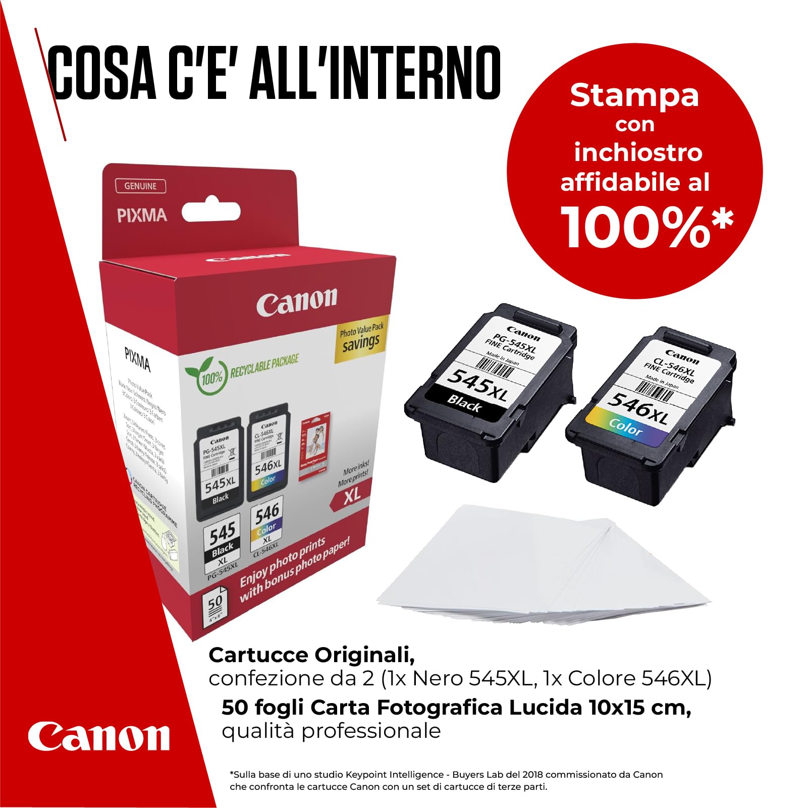 Canon Multipack Cartuccia & Carta - 2 Cartucce per Stampante Originali PG-545XL/CL-546XL (1 x Nero, 1 x Colori) & 4x6 Carta Fotografica (50 x Fogli)