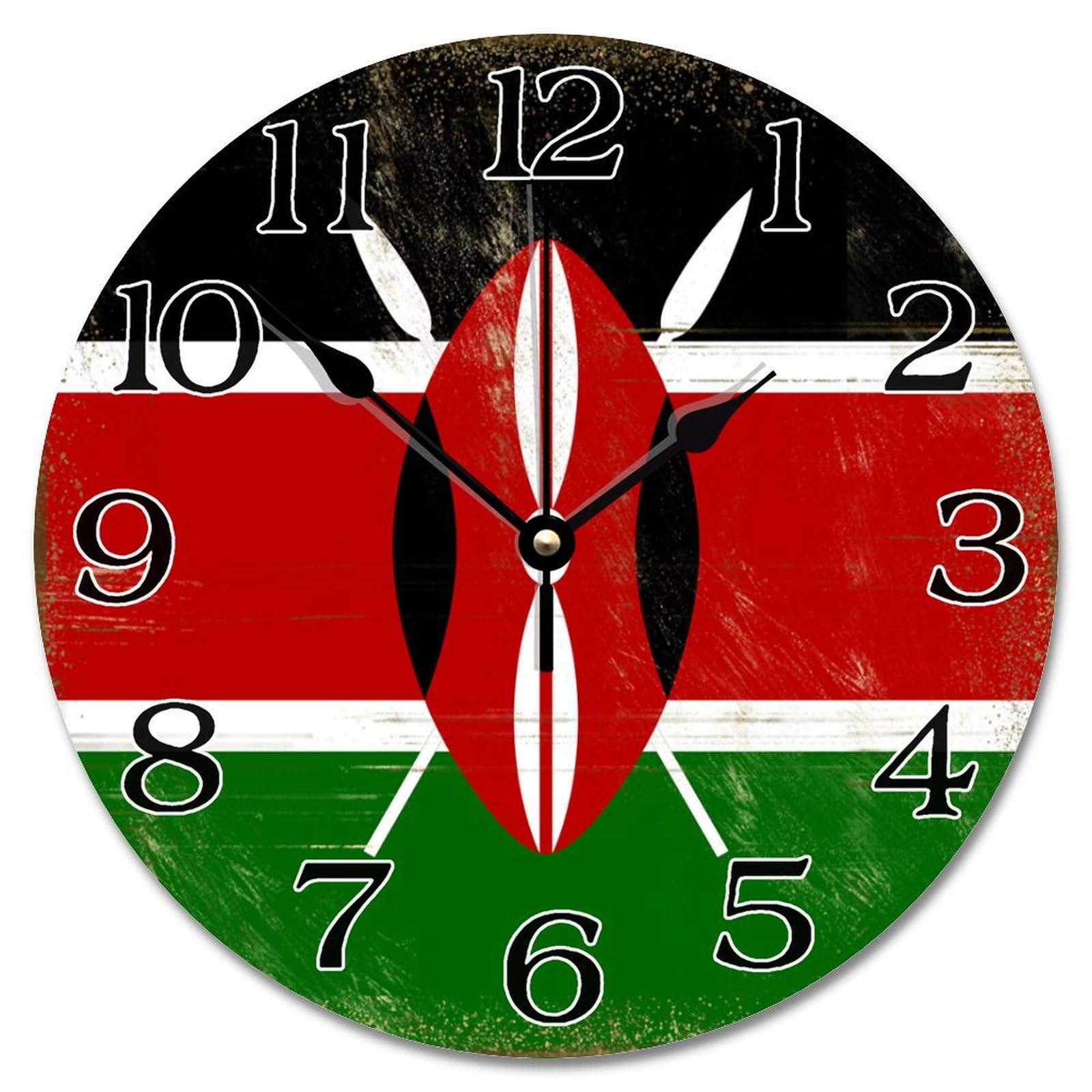 Horloge voyage Kenya pour décoration de salon, grande pendule murale 38,1 cm sans bruit de tic-tac
