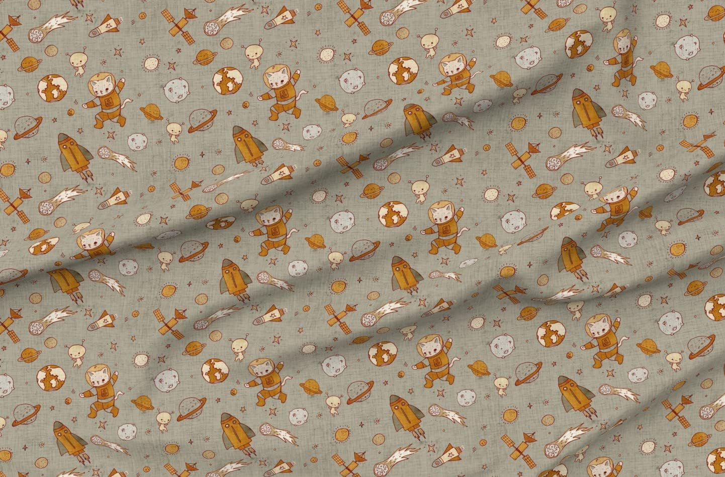 Spoonflower Fabric - Space Cute Stars Earth Sun Galaxy Printed on Petal Signature Cotton Fabric Fat Quarter - Sewing Quilting Apparel Crafts Decor