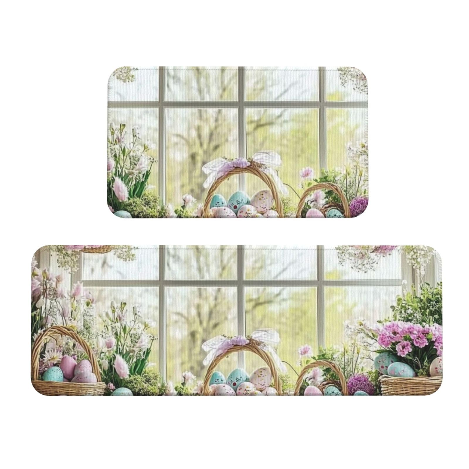 Juego de 2 tapetes de cocina con conejos y huevos ideales para renovar tu hogar en Pascua