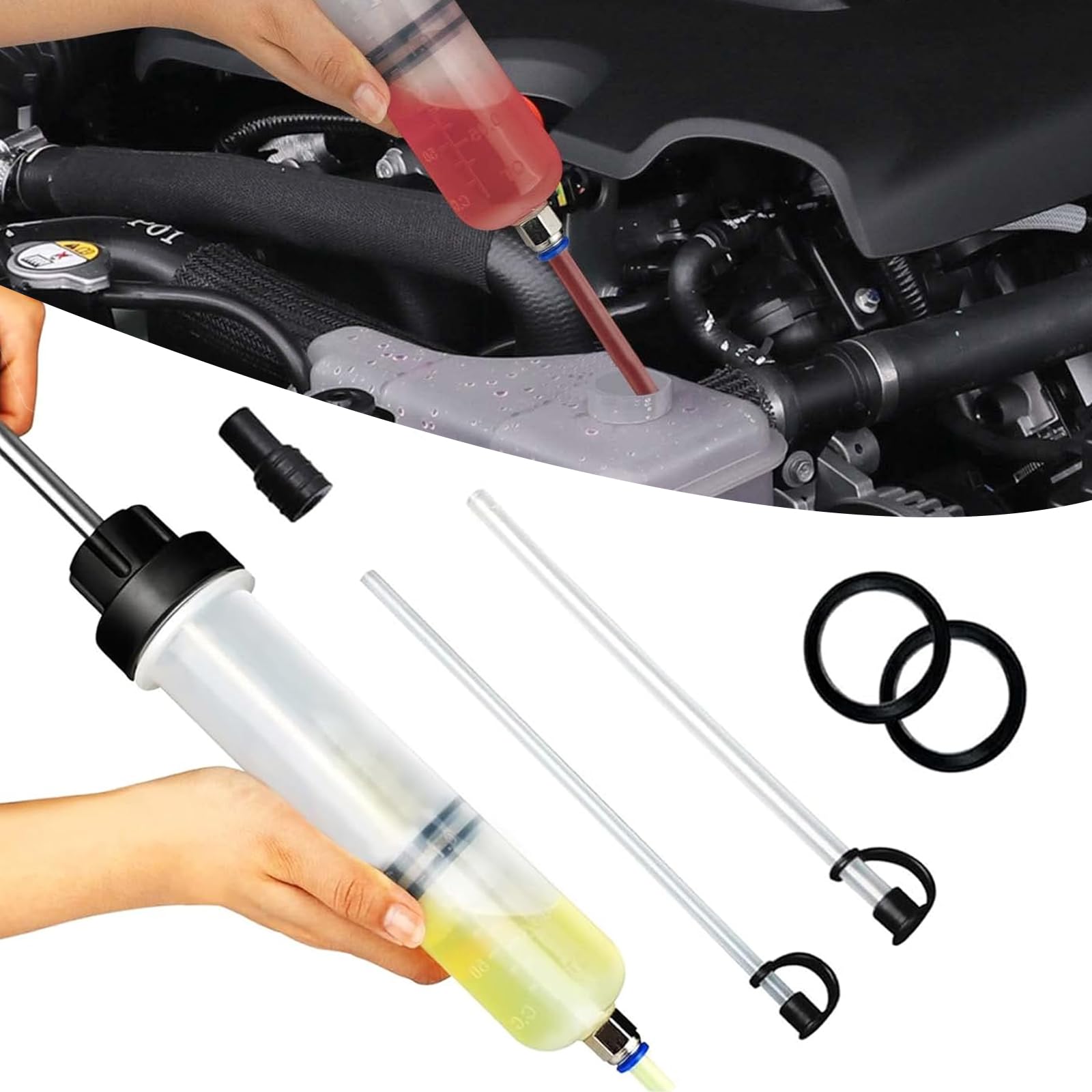 1 PC Car Manual Oil Extraction Pump, 200CC Power Steering Transmission Car Brake No Leak No Spill Oil Pump with Gasket Hose, Universal Car Vacuum Fuel Transfer Accessories (Transparent)
