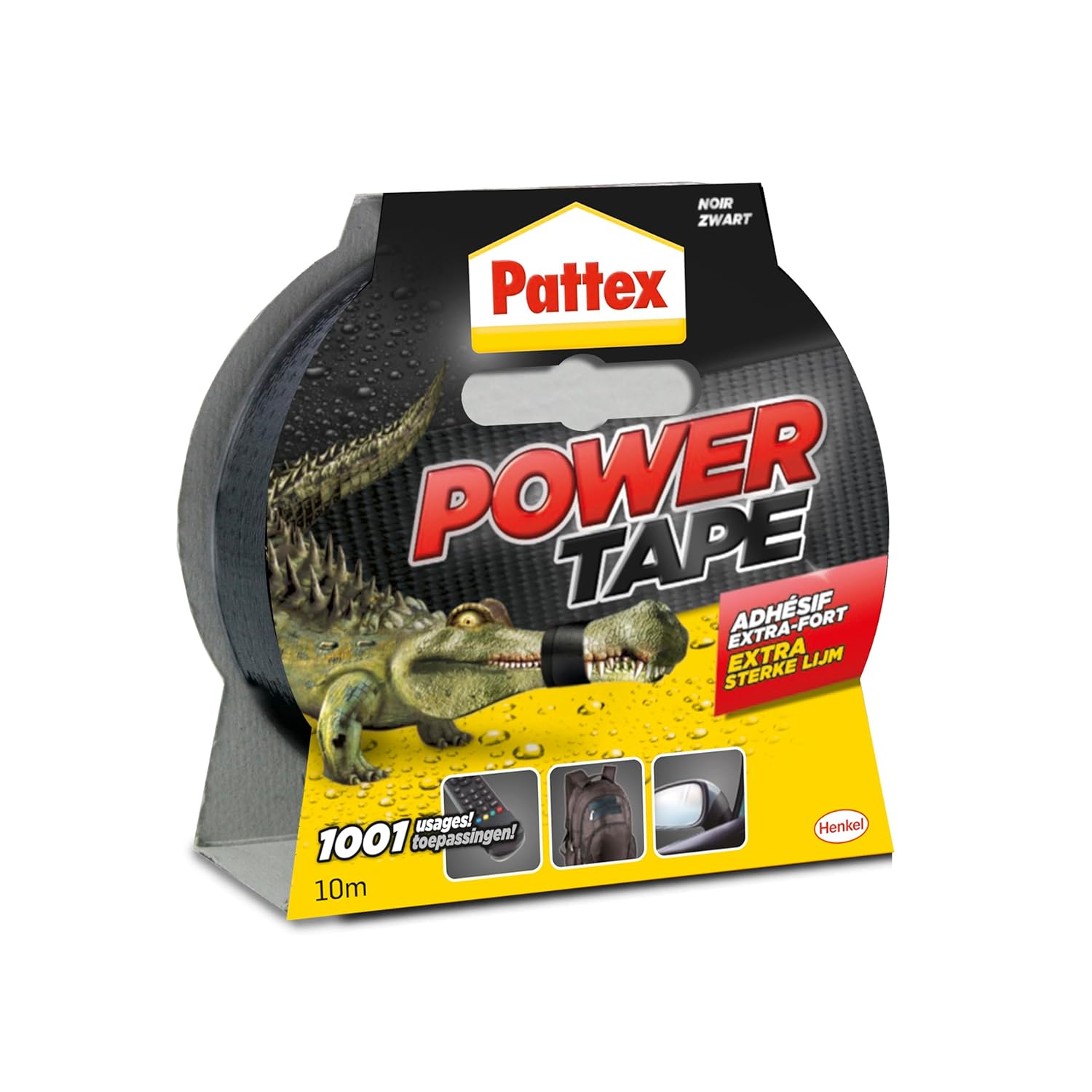 Pattex Power Tape, 10 m Black Extra Strong Heavy Duty Adhesive Tape for All Surfaces, Waterproof Adhesive Tape