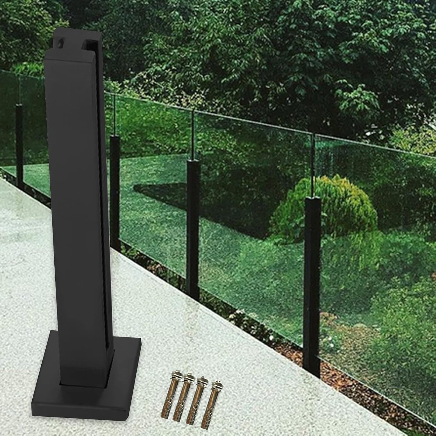 ZCX Paletto per Ringhiera Ringhiera in vetro nero, palo quadrato for scale da balcone, piattaforma esterna, palo for ringhiera in acciaio inossidabile Acciaio Inossidabile(Mid Post,105cm/41.3 in)