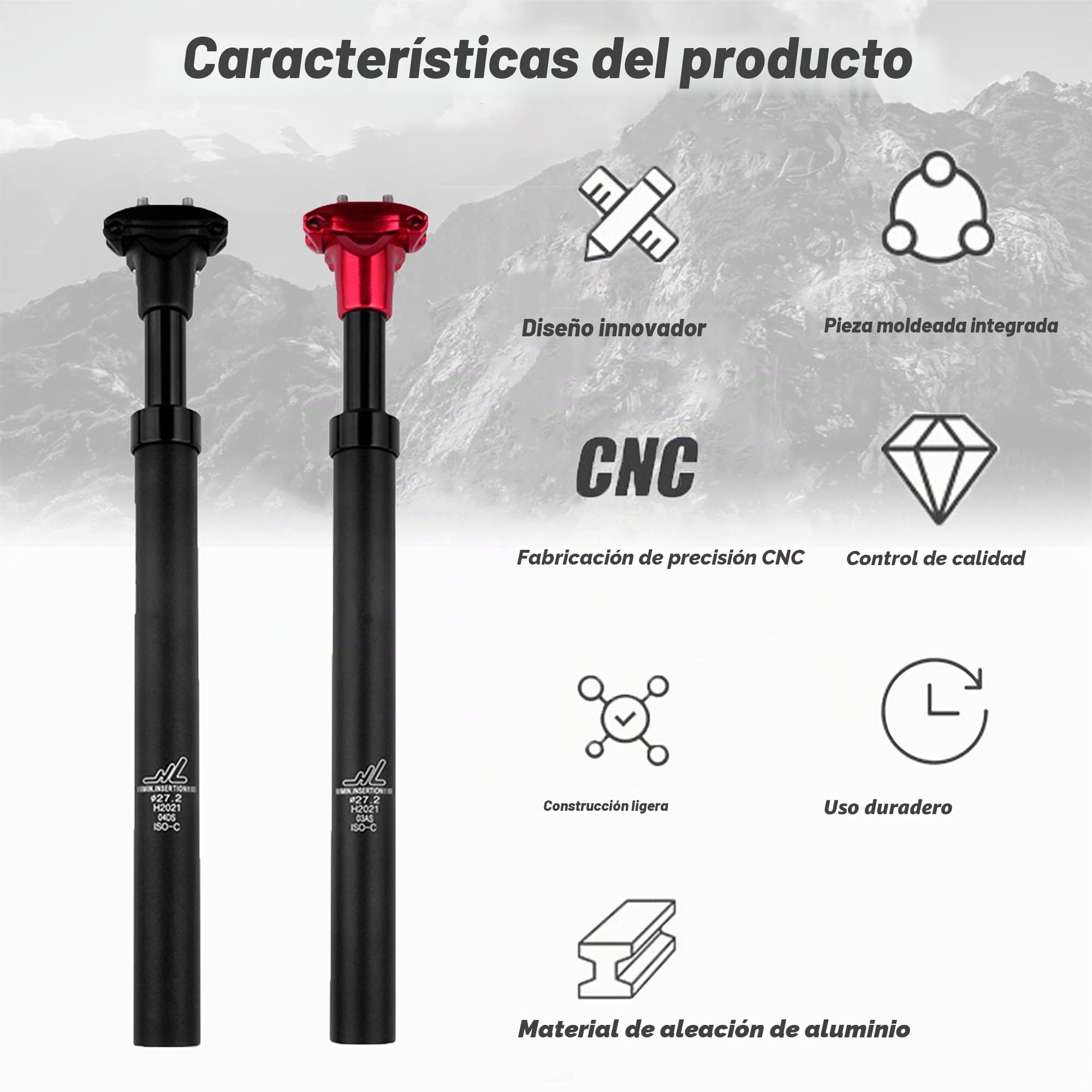 Jane Eyre Tija de sillín de Muelle con un diámetro de 27,2, 30,8 o 31,6 mm, Tija de sillín de Aluminio con suspensión, de Bicicleta para E-Bike, MTB, Trekking Citybike