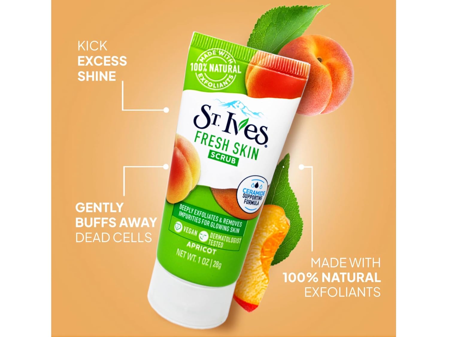 St. Ives Fresh Skin Scrub, Deep Exfoliator Skin Care for Clean, Glowing Skin, Apricot, 1 OZ - 12 Pack