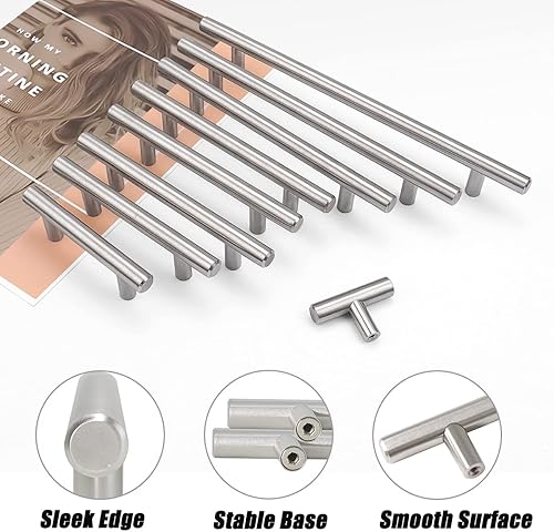 Miniatura 3 de Gobrico Manijas de gabinete de 7-12 pulgadas (7.559 in), tiradores de cajón de cocina de acero inoxidable de níquel cepillado, pomos de barra en T