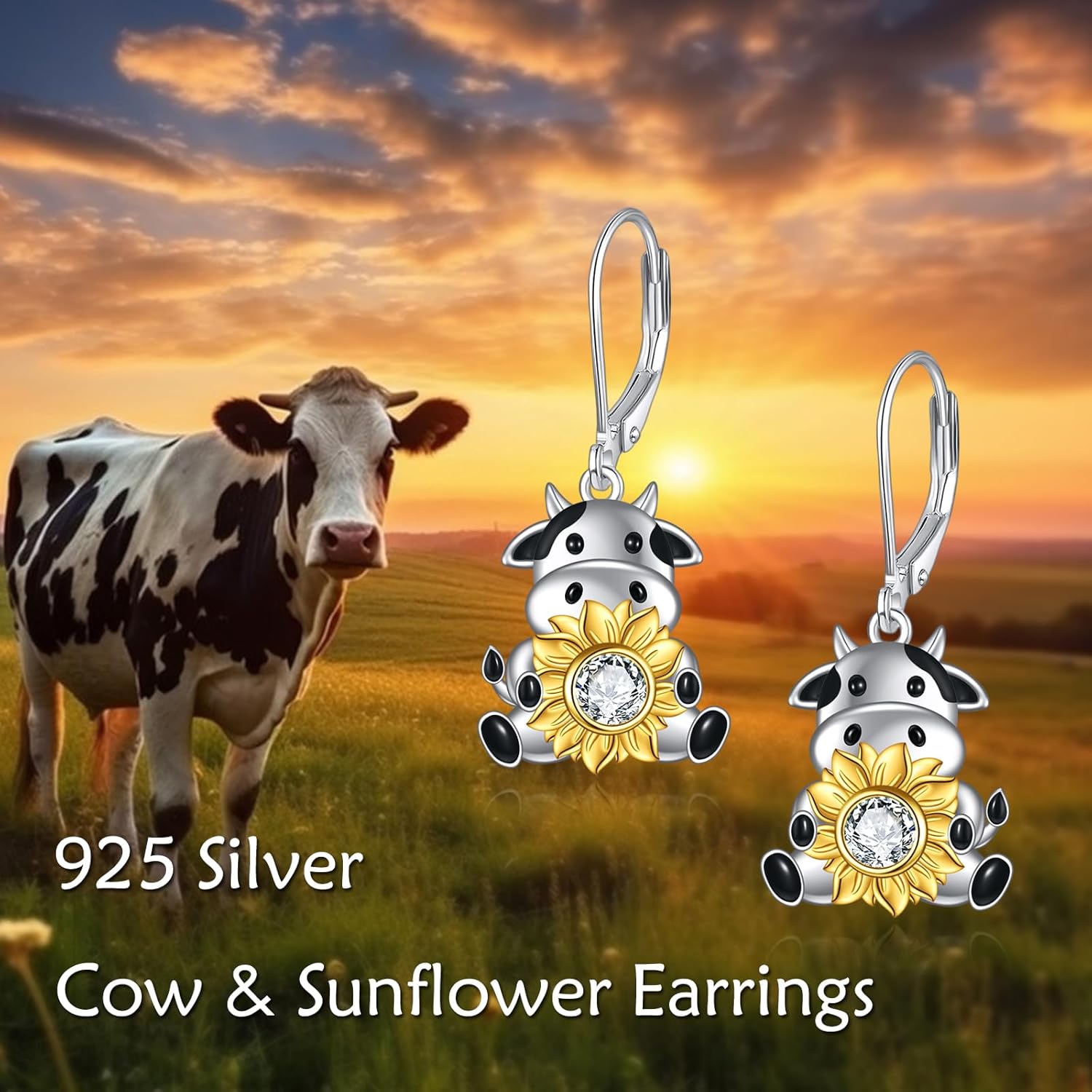 Cow/Moth/Dragonfly/Monkey/Elephant/Axolotl/Pig/Owl/Snack/Starfish Earrings Sterling Silver Sunflower Earrings Dangle Drop Earrings Animal Jewelry Birthday Gift for Women - Image 6