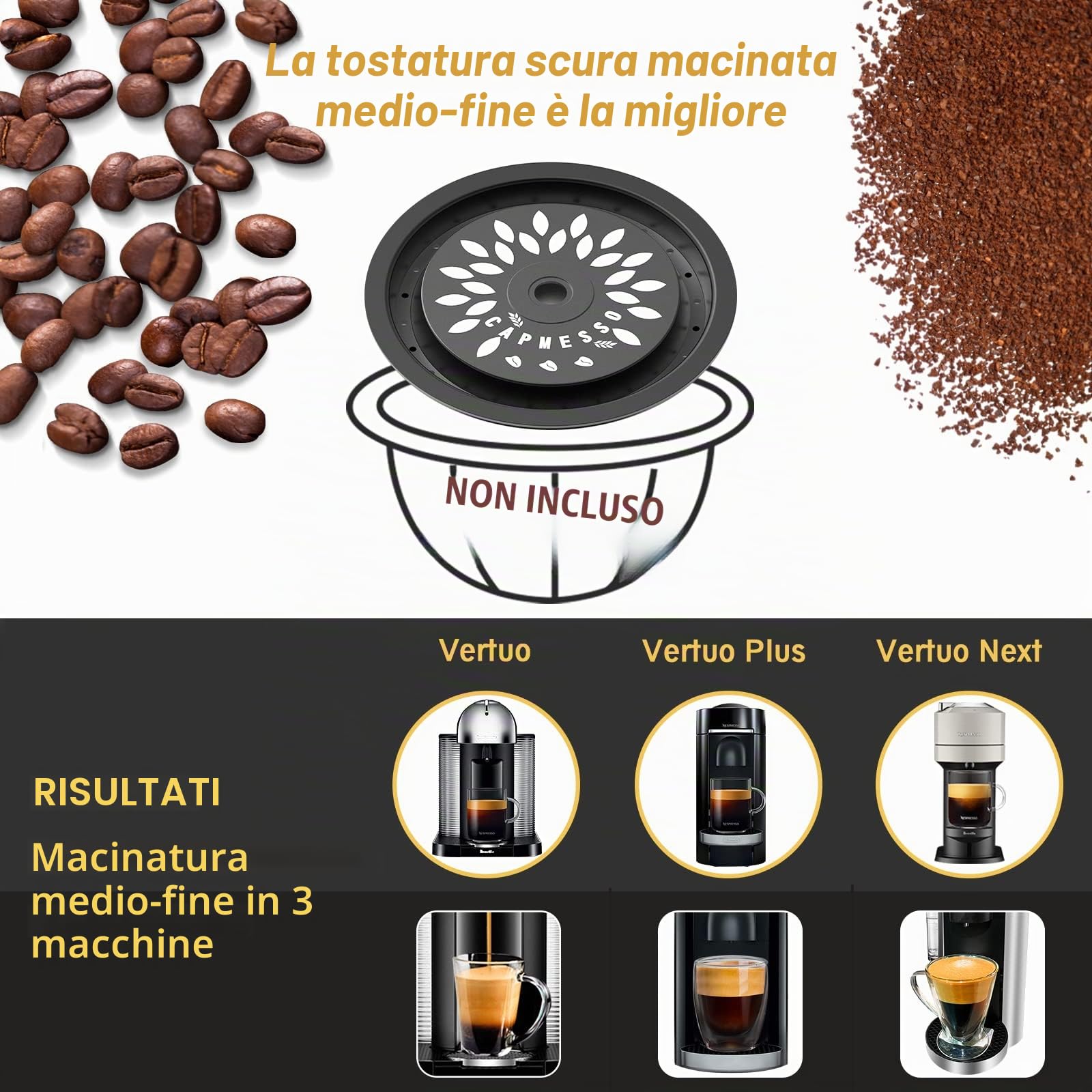 CAPMESSO capsule compatibili nespresso vertuo capsule di caffè riutilizzabili per riutilizzare le cialde Vertuoline, capsule Vertuo ricaricabili su tutte le macchine Ver (5 pezzi in silicone Caps)