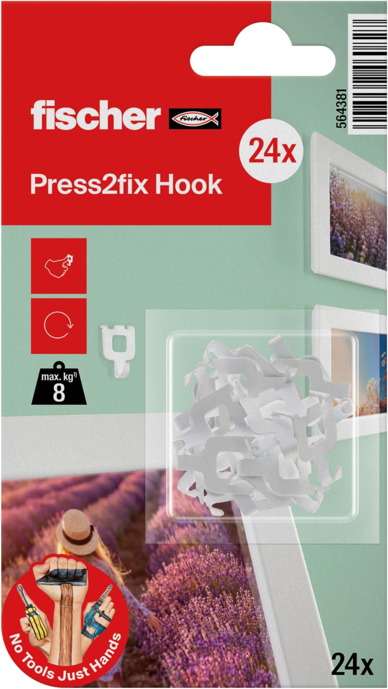 Picture Claw, Picture Hooks in White, Mounting Without Drilling & Tools, The Better Nail, Wall Hook for Attaching Pictures, Decorations, Clocks and Much More, Pack of 24
