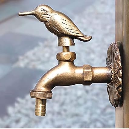 Garden Faucet Decorative Outdoor Faucet Rural Animal Shape Garden Bibcock with Antique Bronze Sparrow Bird Pigeon Tap for Washer