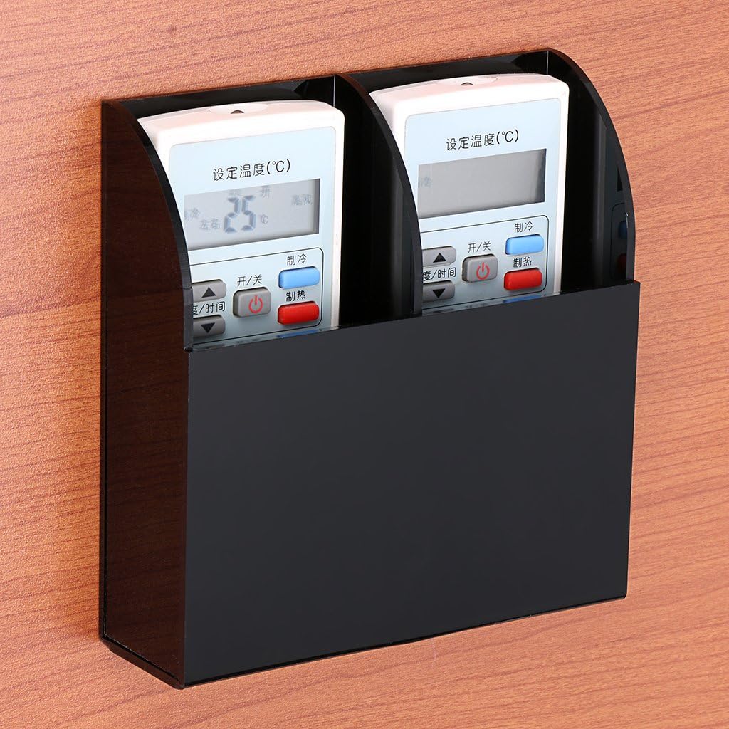 Hipiwe Wall Mount Remote Control Holder Clear Acrylic Media Organizer Storage Box Coffee Table and Nightstand Convenient Remote Control Caddy (Two Compartments Black)
