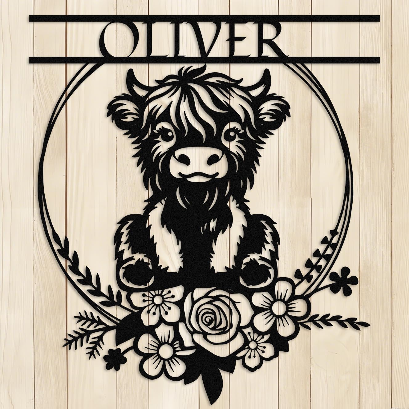 Met5kdm Highland Cow-1 Personalised Highland Cow Metal Wall Art,Custom Cow Farm Name Sign,Highland Cow Shed Ranch Farmhouse Home Decor,Housewarming Gift