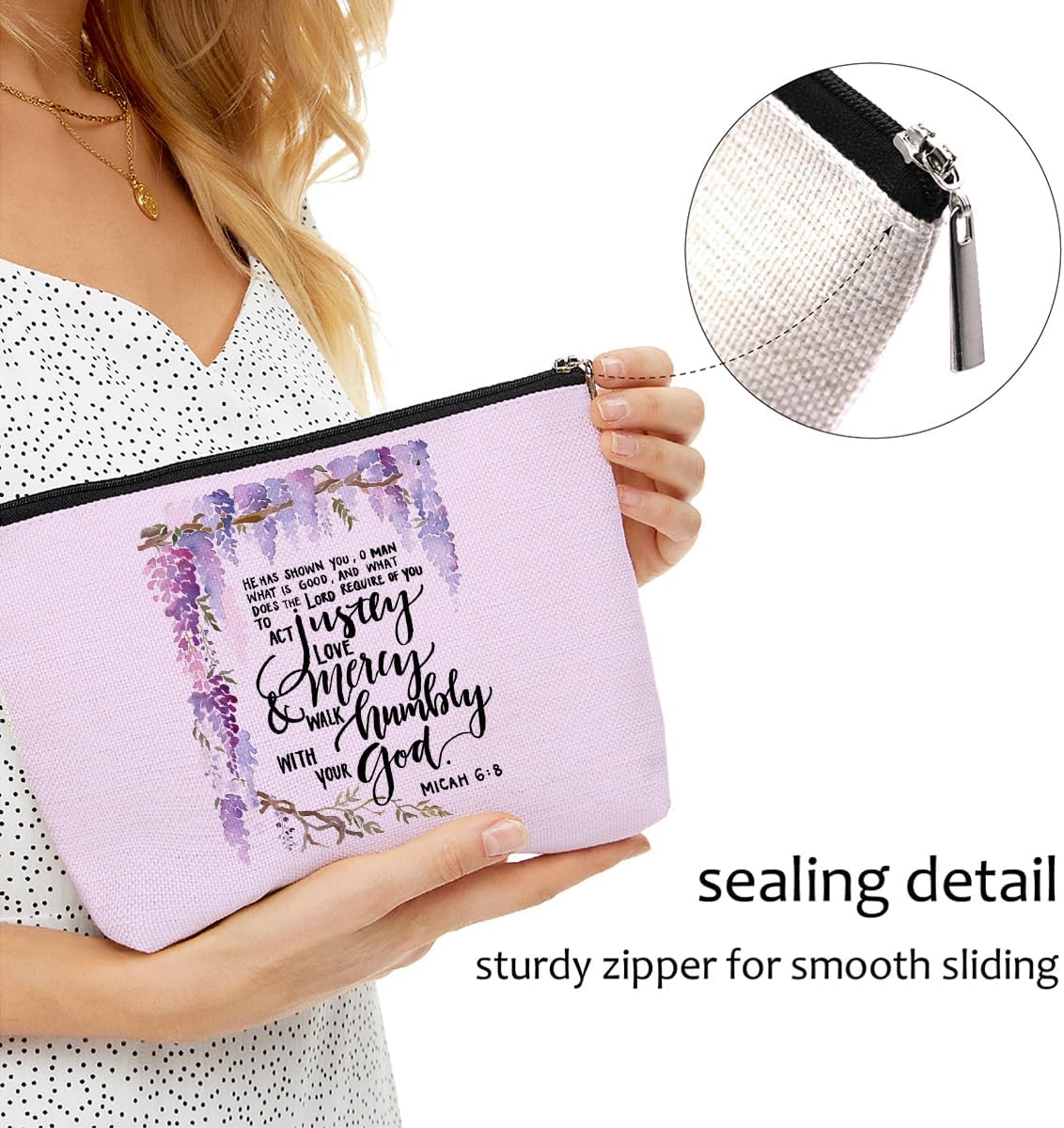 Bible Verse Makeup Bag for Women, Purple Flower Portable Travel Organizer Toiletry Cosmetic Bag with Zipper, Roomy Makeup Bags Skincare Pouches Travel Accessories, Christian Gifts - Image 6