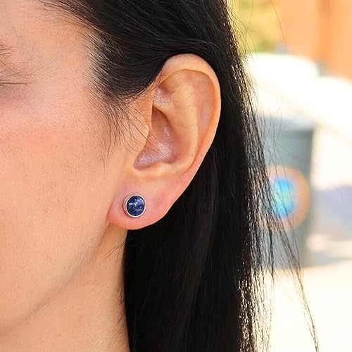 Vista 57 de Sterling Silver Black Onyx Handmade Round Stud Earrings for Women & Men - 9mm Black Onyx Cabochon