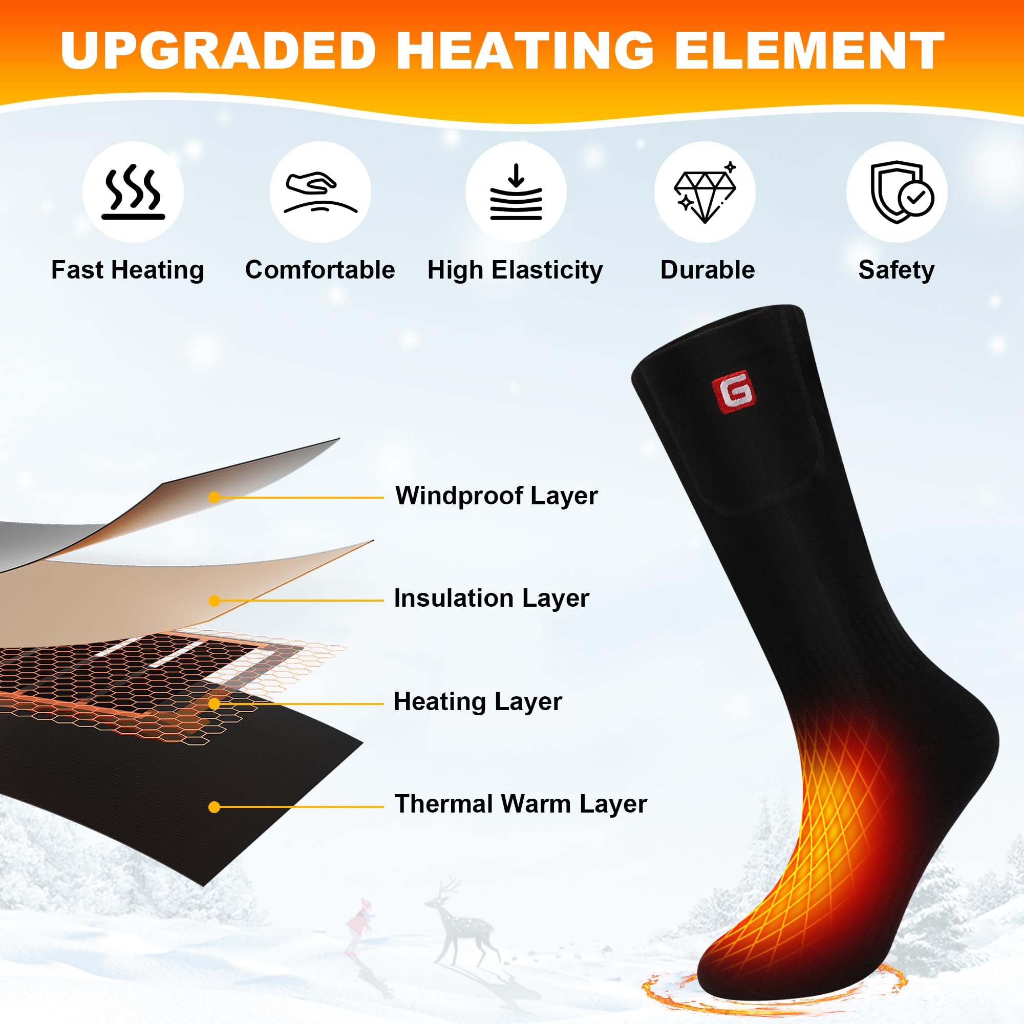 CODSOK Heated Socks for Women Men Teenager 3.7V 4000mAh Rechargeable Electric Socks for Cycling Camping Fishing Skiing Skating Hunting Hiking